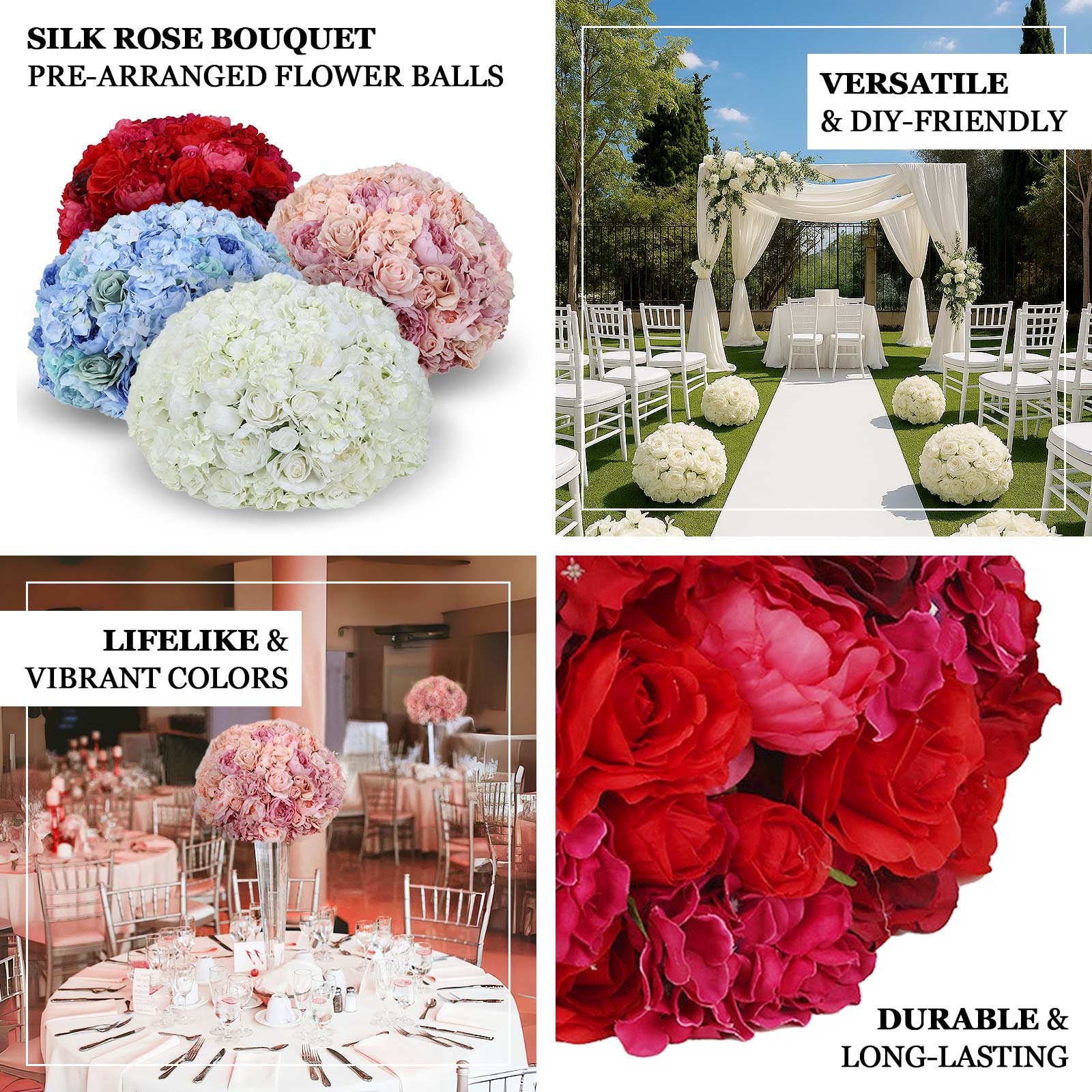 Pre-Arranged Artificial Rose Wedding Centerpiece, Cream Silk Rose Flower Balls Arrangement Table Decor - 20" - Image 5