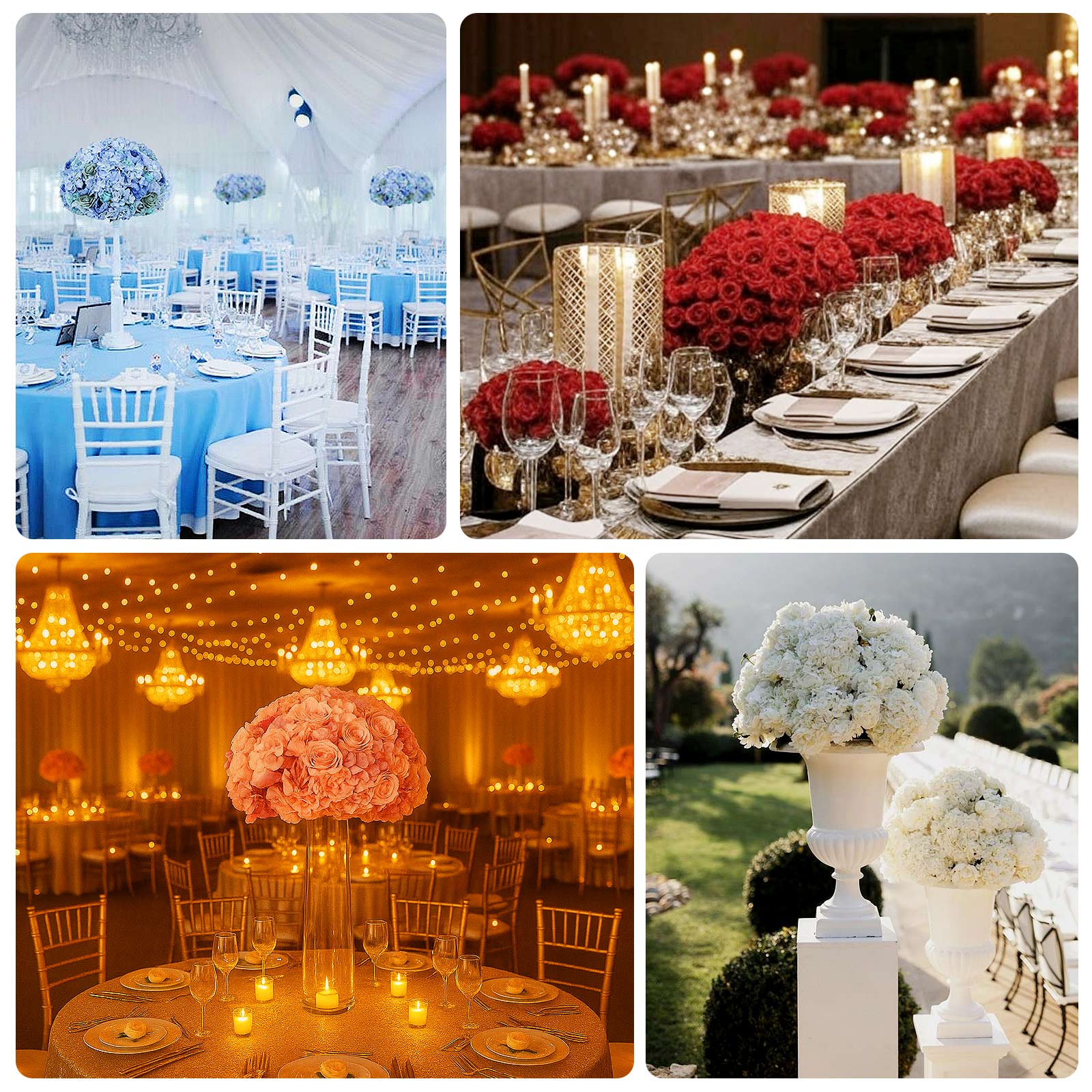 Pre-Arranged Artificial Rose Wedding Centerpiece, Cream Silk Rose Flower Balls Arrangement Table Decor - 20" - Image 7