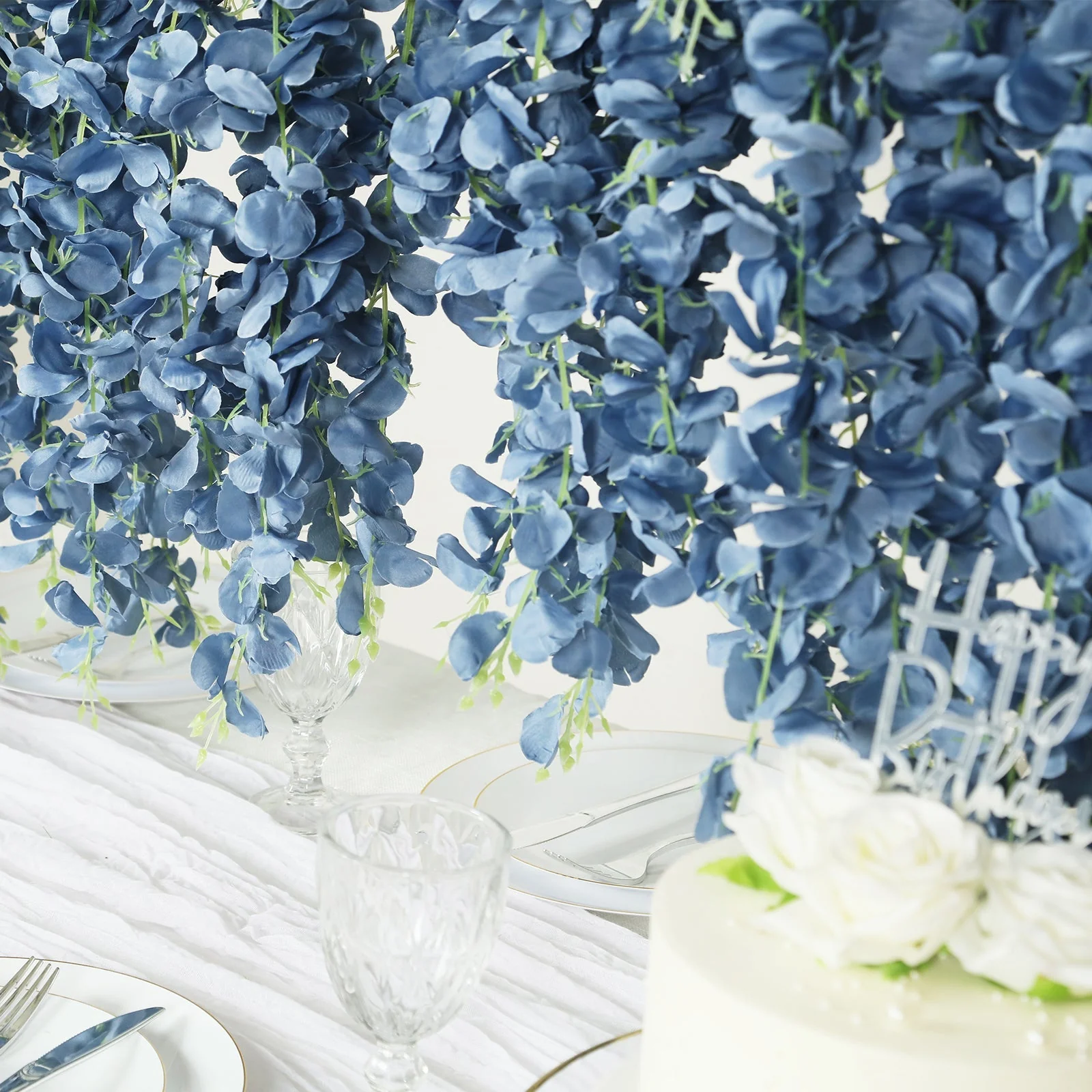Artificial Silk Hanging Wisteria Flower Garland Vines in Dusty Blue, 5 Full Strands in 1 Bush - 42" - Image 4