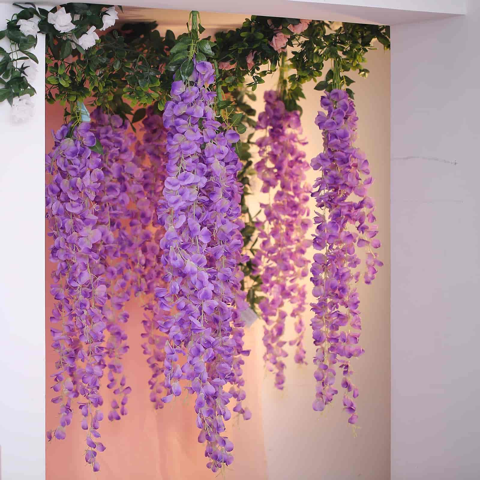 Artificial Silk Hanging Wisteria Flower Garland Vines in Lavender Lilac, 5 Full Strands in 1 Bush - 42"