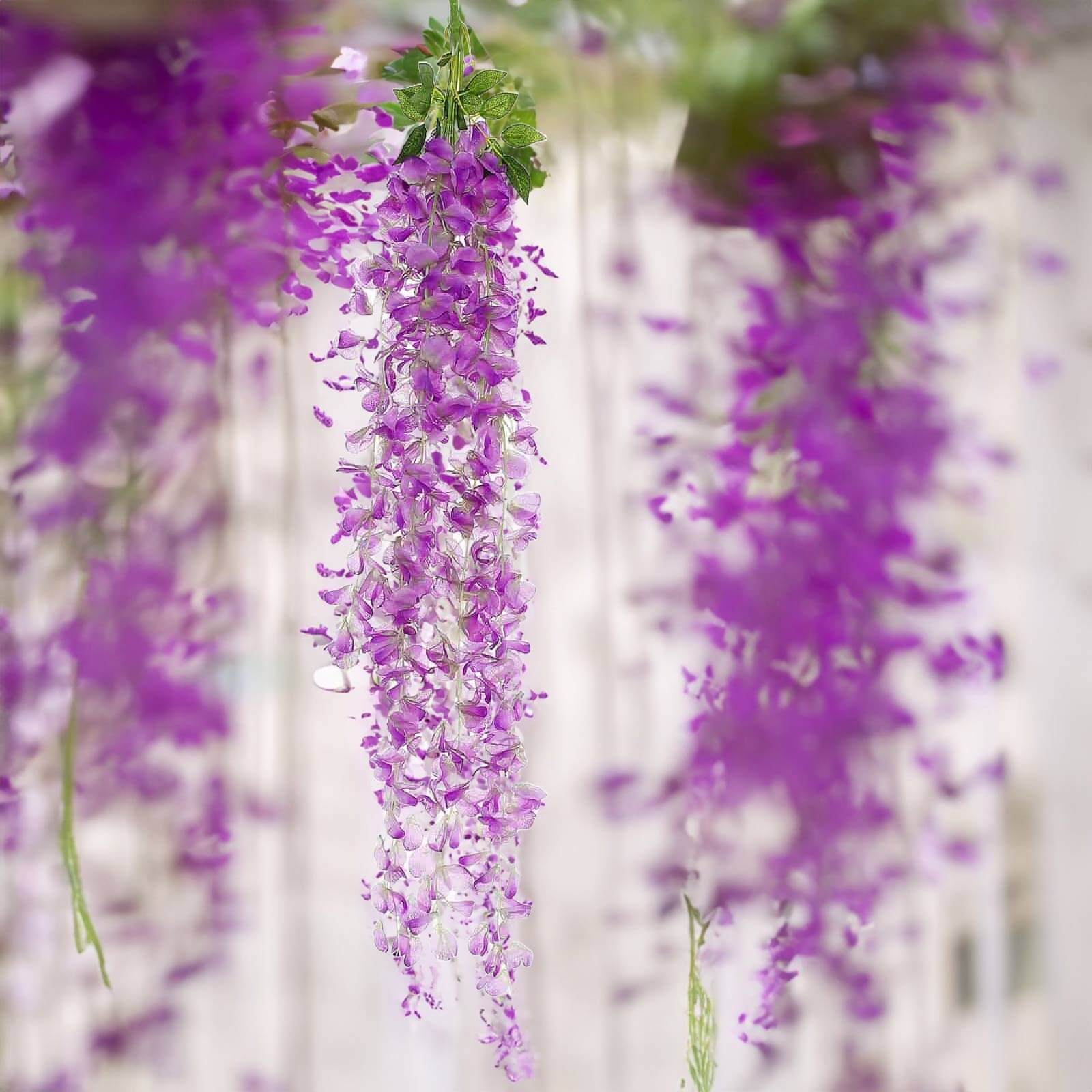 Artificial Silk Hanging Wisteria Flower Garland Vines in Lavender Lilac, 5 Full Strands in 1 Bush - 42" - Image 5