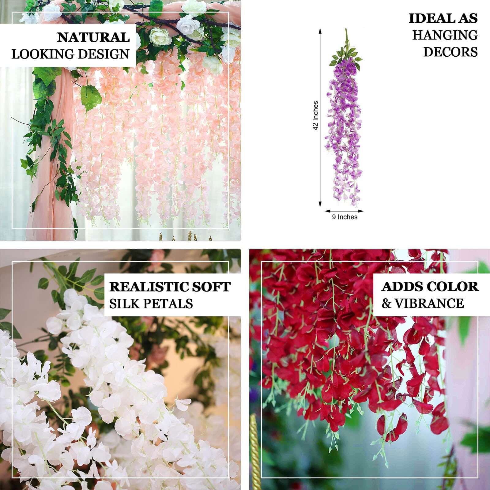 Artificial Silk Hanging Wisteria Flower Garland Vines in Lavender Lilac, 5 Full Strands in 1 Bush - 42" - Image 7