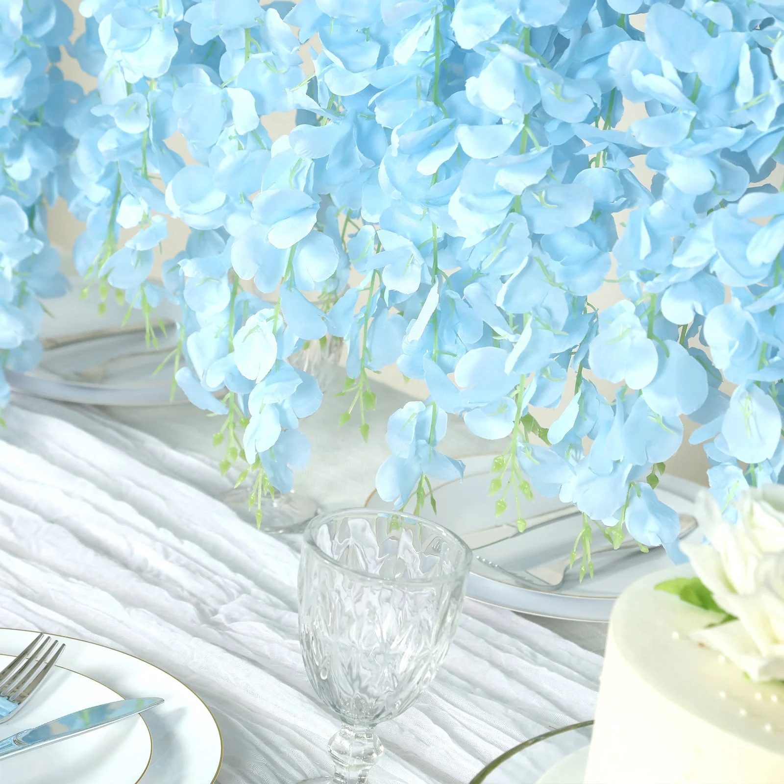 Artificial Silk Hanging Wisteria Flower Garland Vines in Light Blue, 5 Full Strands in 1 Bush - 42" - Image 7