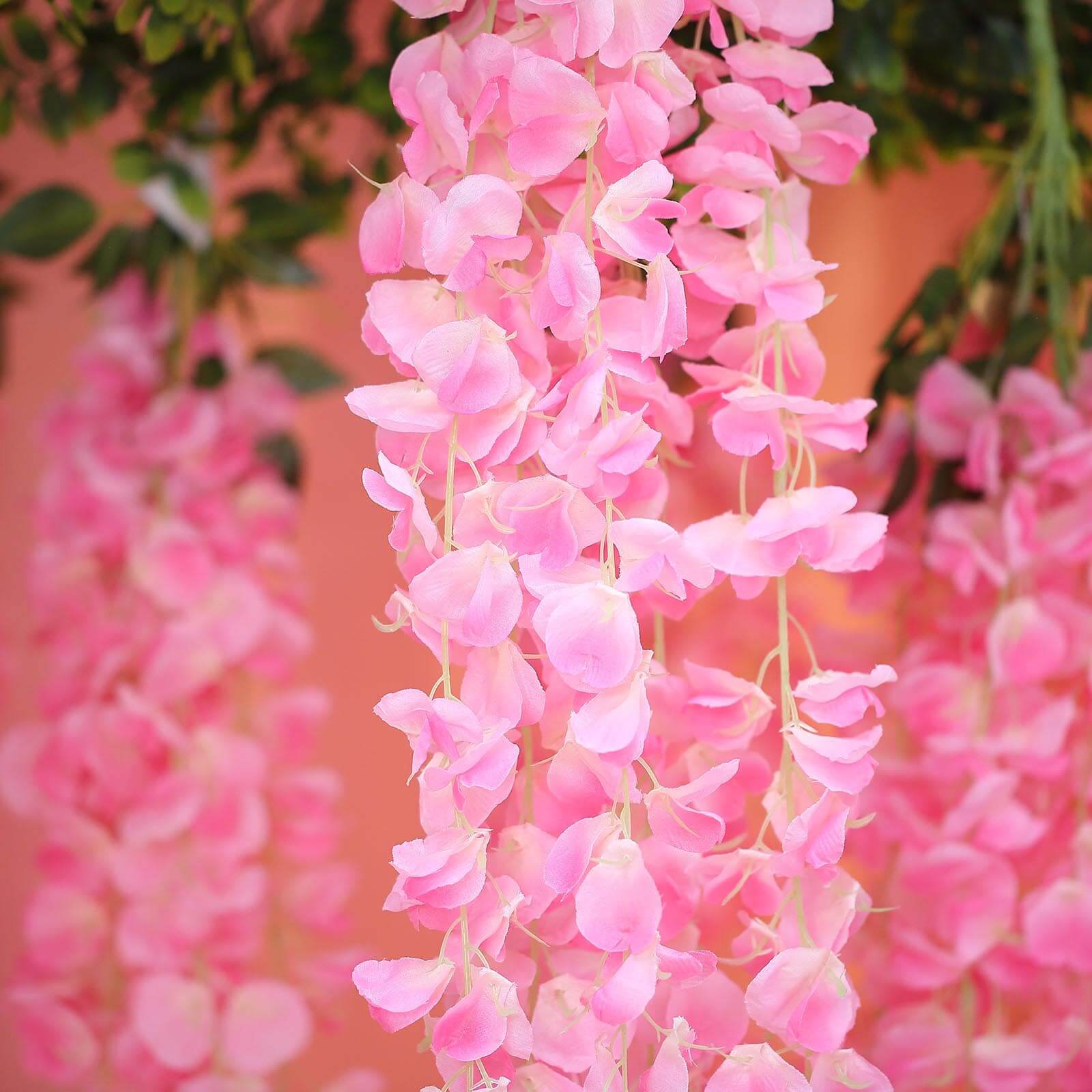 Artificial Silk Hanging Wisteria Flower Garland Vines in Pink, 5 Full Strands in 1 Bush - 42" - Image 2