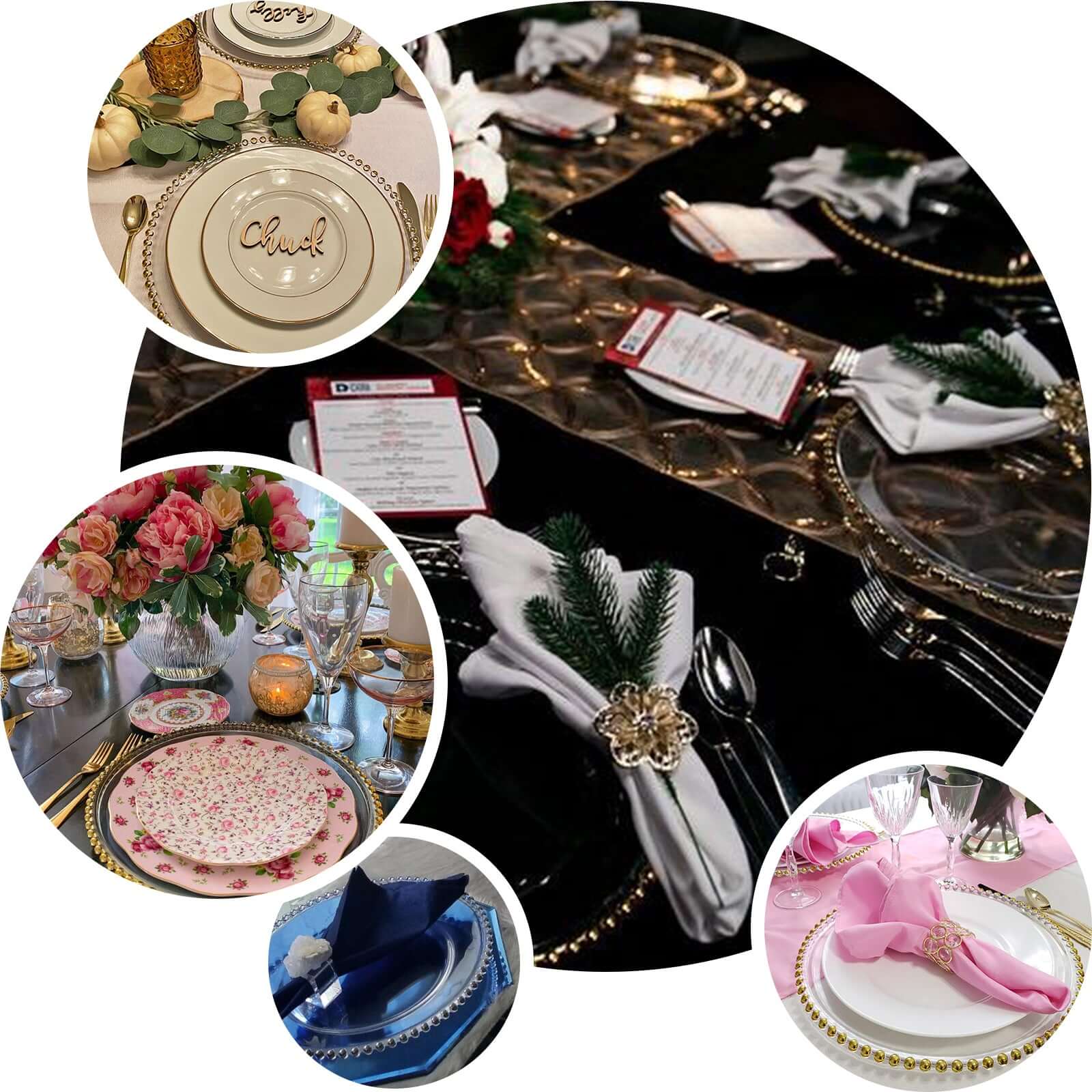 6-Pack Acrylic Charger Plates 13" Round Clear with Black Beaded Rim - Decorative Dinner Party Charger Tableware - Image 4
