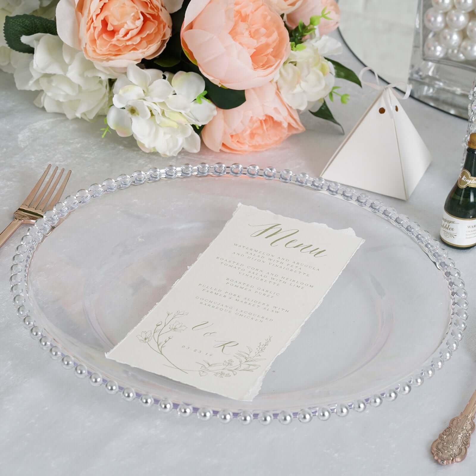 6-Pack Acrylic Charger Plates 13" Round Clear with Silver Beaded Rim - Decorative Dinner Party Serving Plates - Image 7