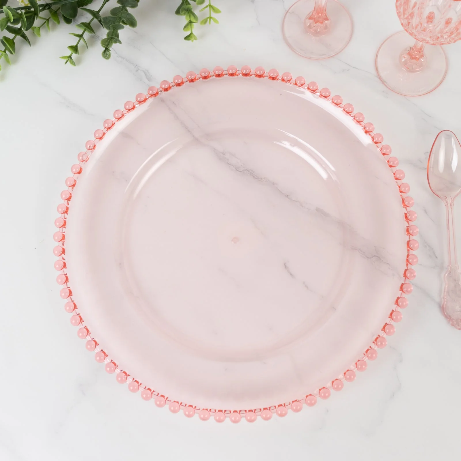 6-Pack Acrylic Charger Plates 13" Round Transparent Blush with Beaded Rim - Decorative Dinner Party Serving Plates