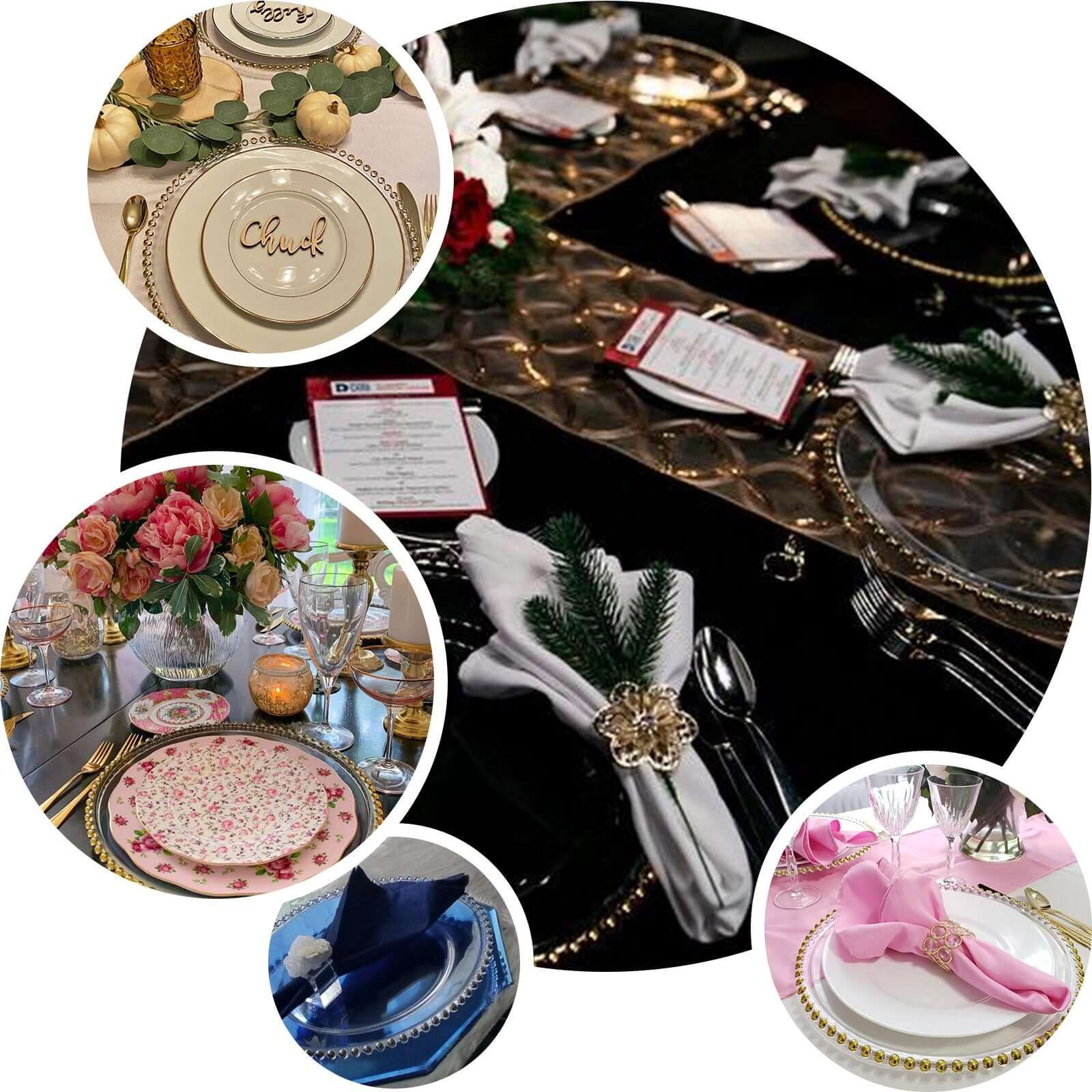 6-Pack Acrylic Charger Plates 13" Round Transparent Dusty Blue with Beaded Rim - Decorative Dinner Party Serving Plates - Image 3