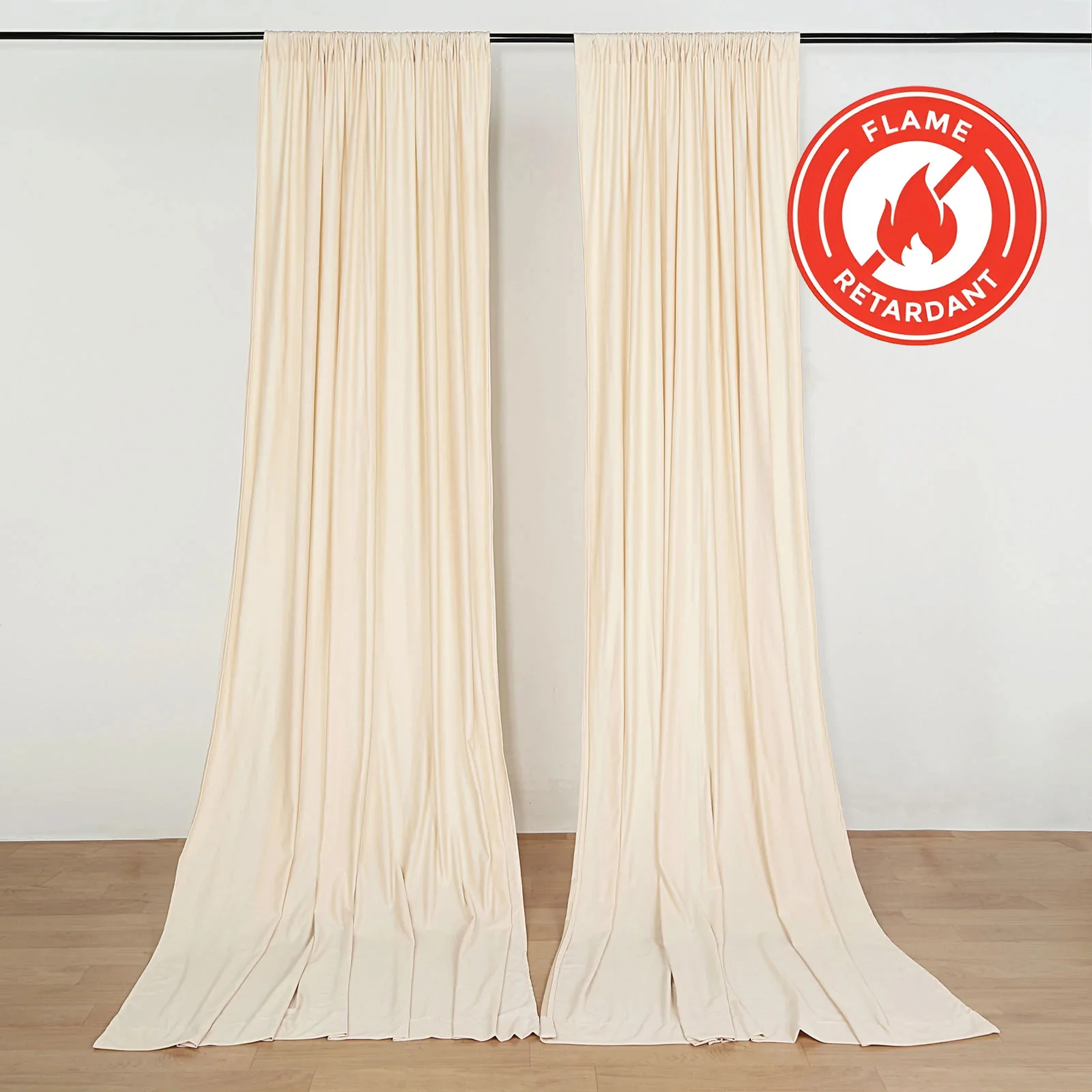 2 Pack 5ftx10ft Beige Scuba Polyester Backdrop Drape Curtains, Durable Flame Resistant Event Divider Panels Wrinkle Free With Rod Pockets