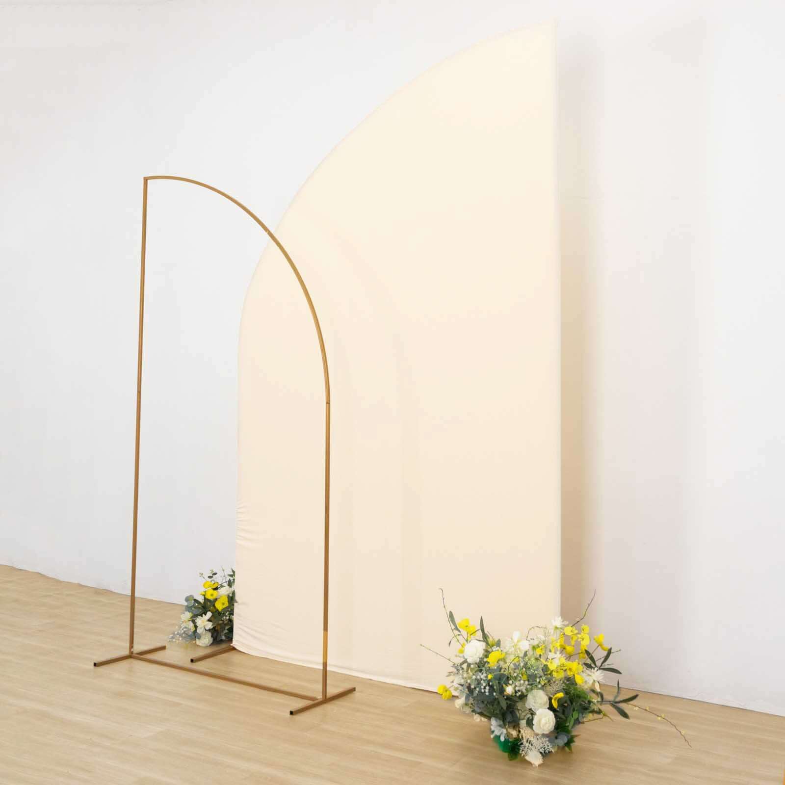 Beige Spandex Fitted Chiara Backdrop Stand Cover For Half Moon Top Wedding Arch - 8ft - Image 11