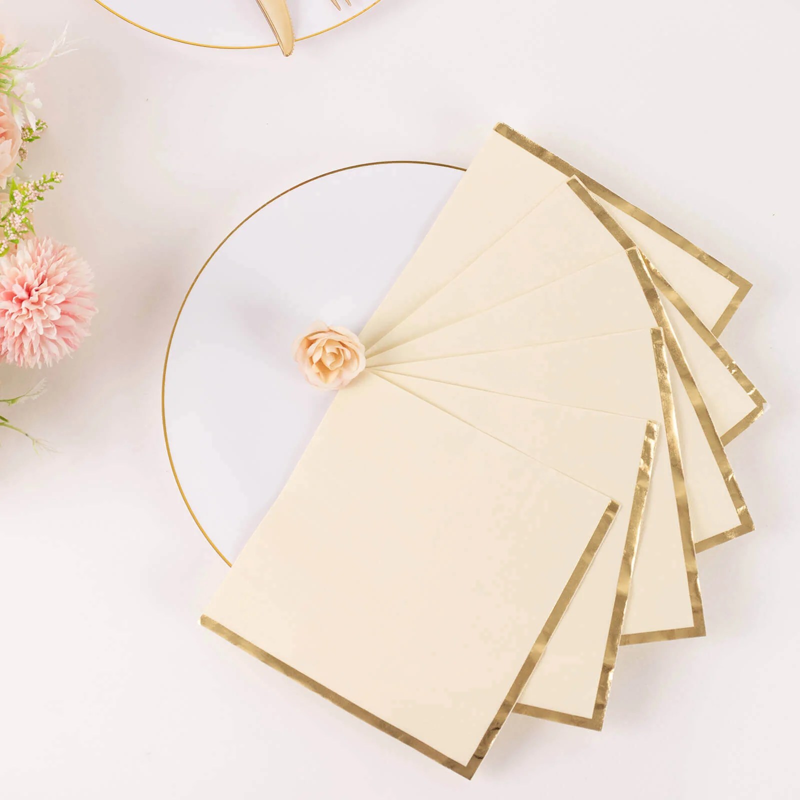 50-Pack Paper Beverage Napkins 2 Ply Ivory with Gold Foil Edge 6.5"x6.5" - Soft Disposable Cocktail Napkins - Image 2