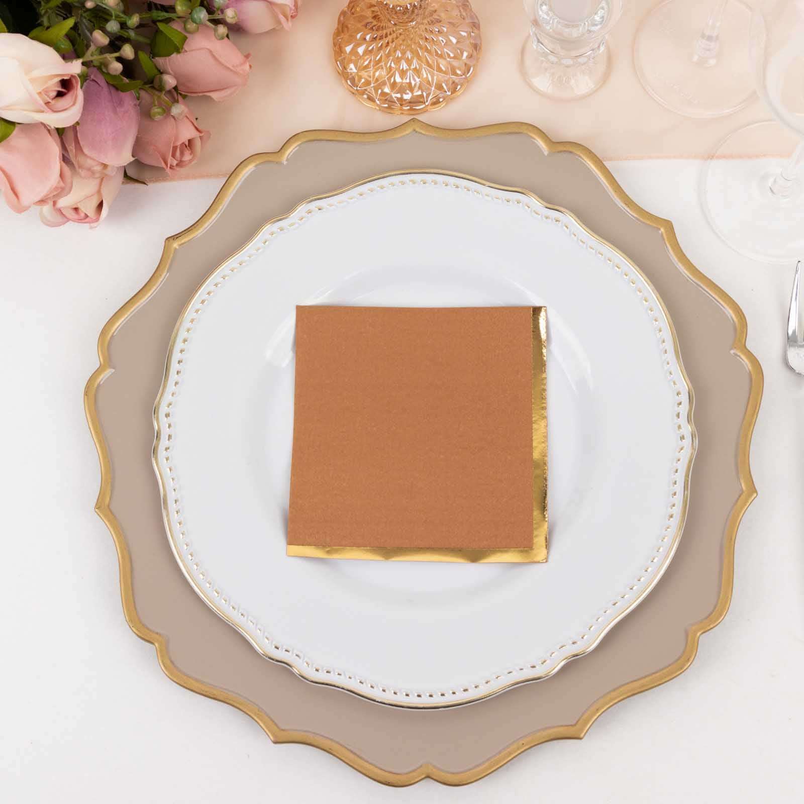 50-Pack Paper Beverage Napkins 2 Ply Terracotta (Rust) with Gold Foil Edge 5"x5" - Soft Disposable Cocktail Napkins 18GSM - Image 6