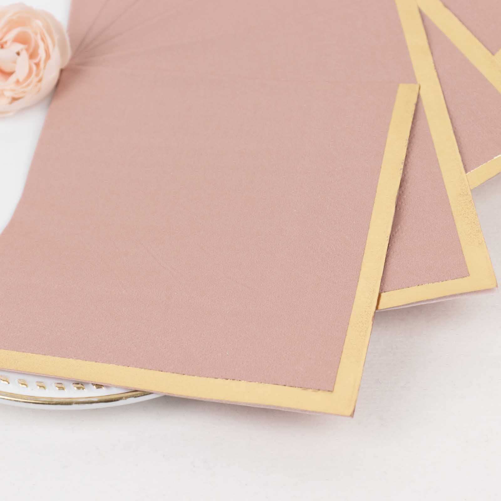 50-Pack Paper Beverage Napkins 2 Ply Dusty Rose with Gold Foil Edge 5"x5" - Soft Disposable Cocktail Napkins 18GSM - Image 2
