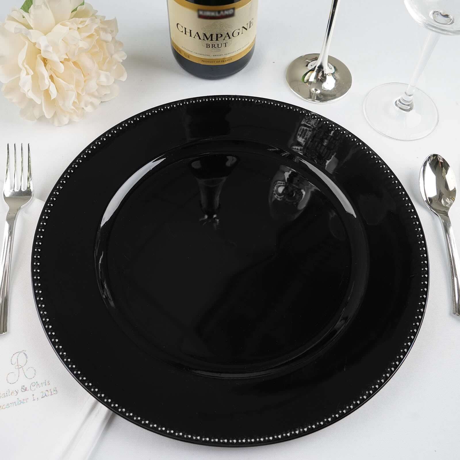 6-Pack Acrylic Charger Plates 13" Round Black Beaded Rim - Dinner Charger Tabletop Decor - Image 7