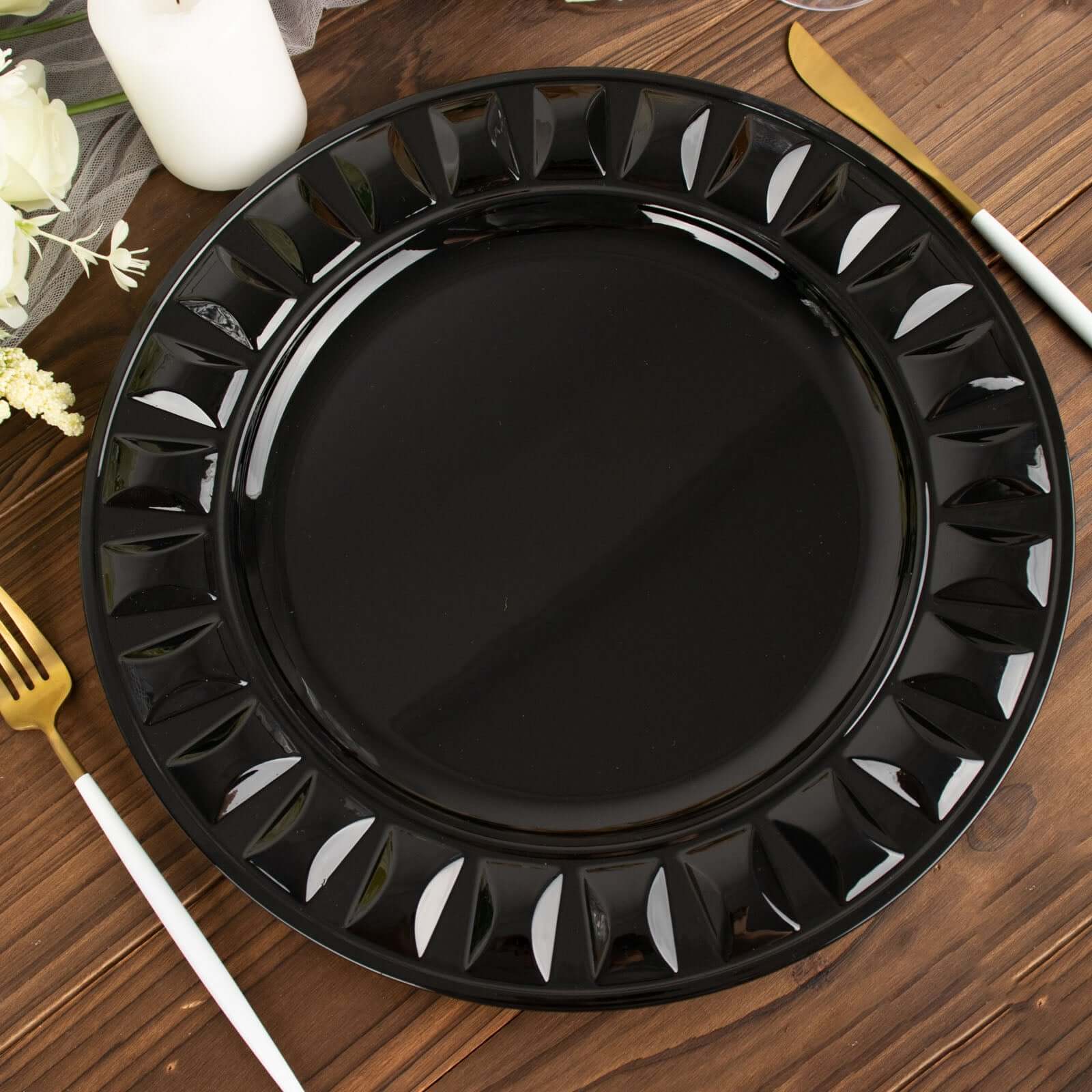 6-Pack Plastic Charger Plates 13" Round Black Bejeweled Rim - Dinner Charger Tableware - Image 11