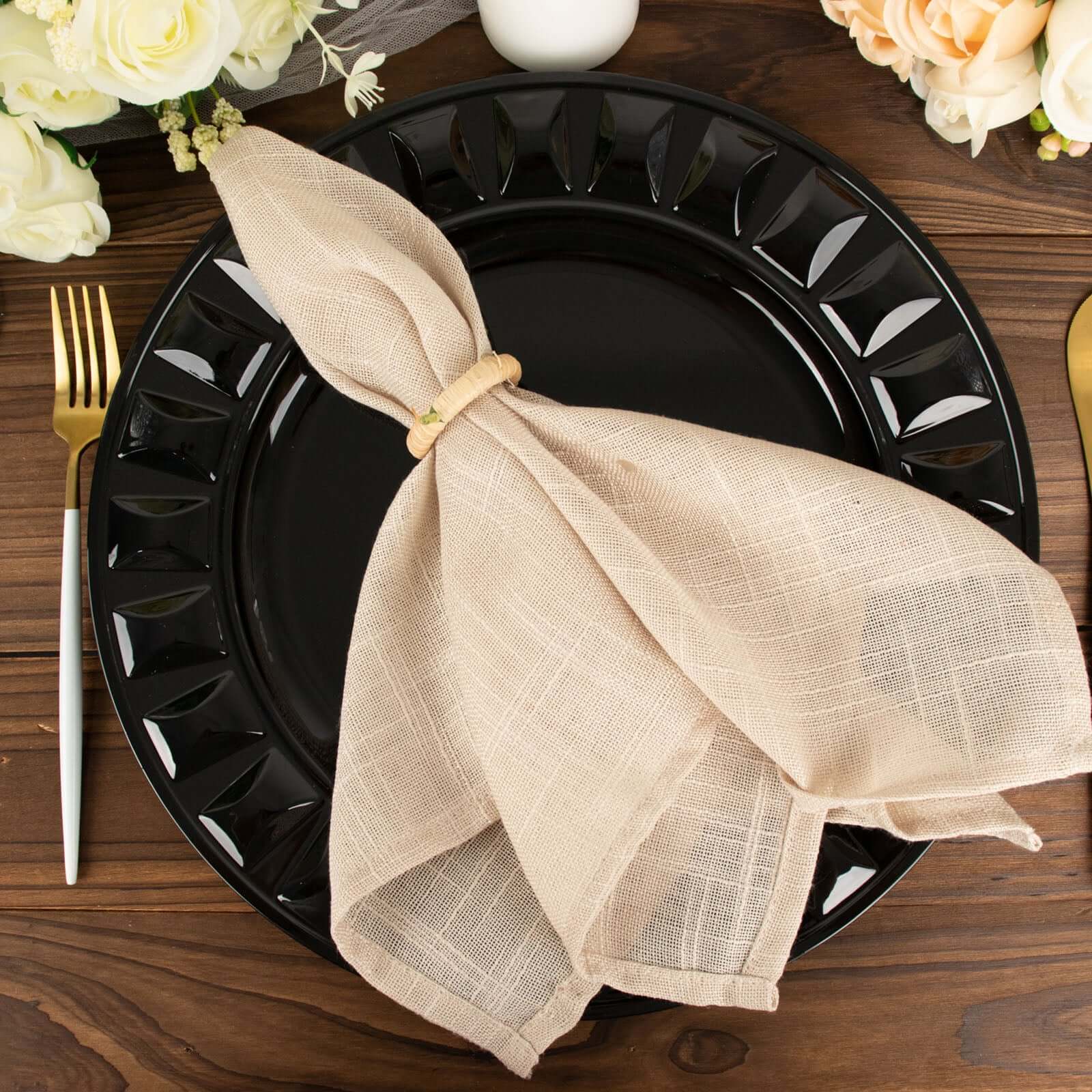 6-Pack Plastic Charger Plates 13" Round Black Bejeweled Rim - Dinner Charger Tableware - Image 2