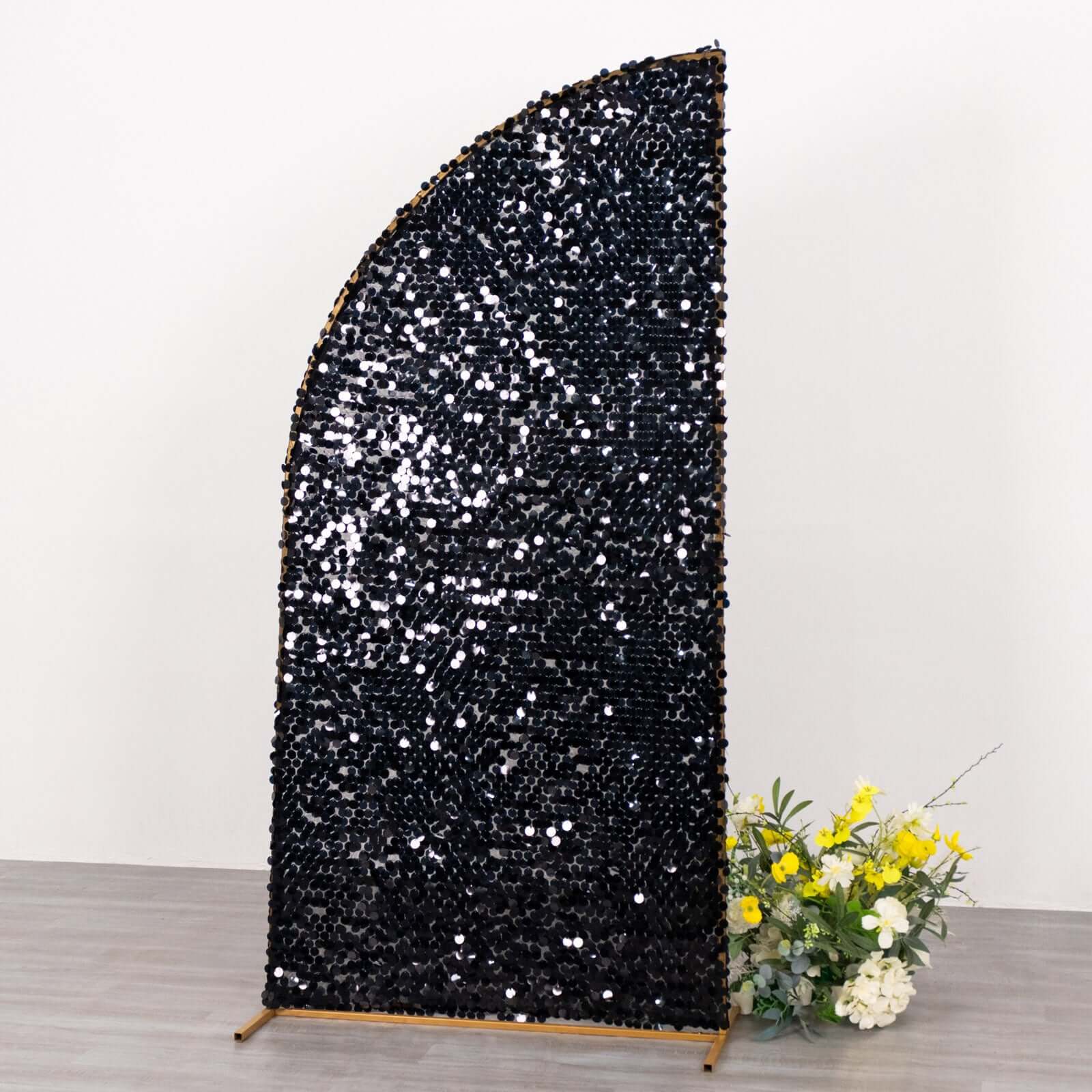 Black Double Sided Big Payette Sequin Chiara Backdrop Stand Cover For Half Moon Wedding Arch 6ft - Image 2