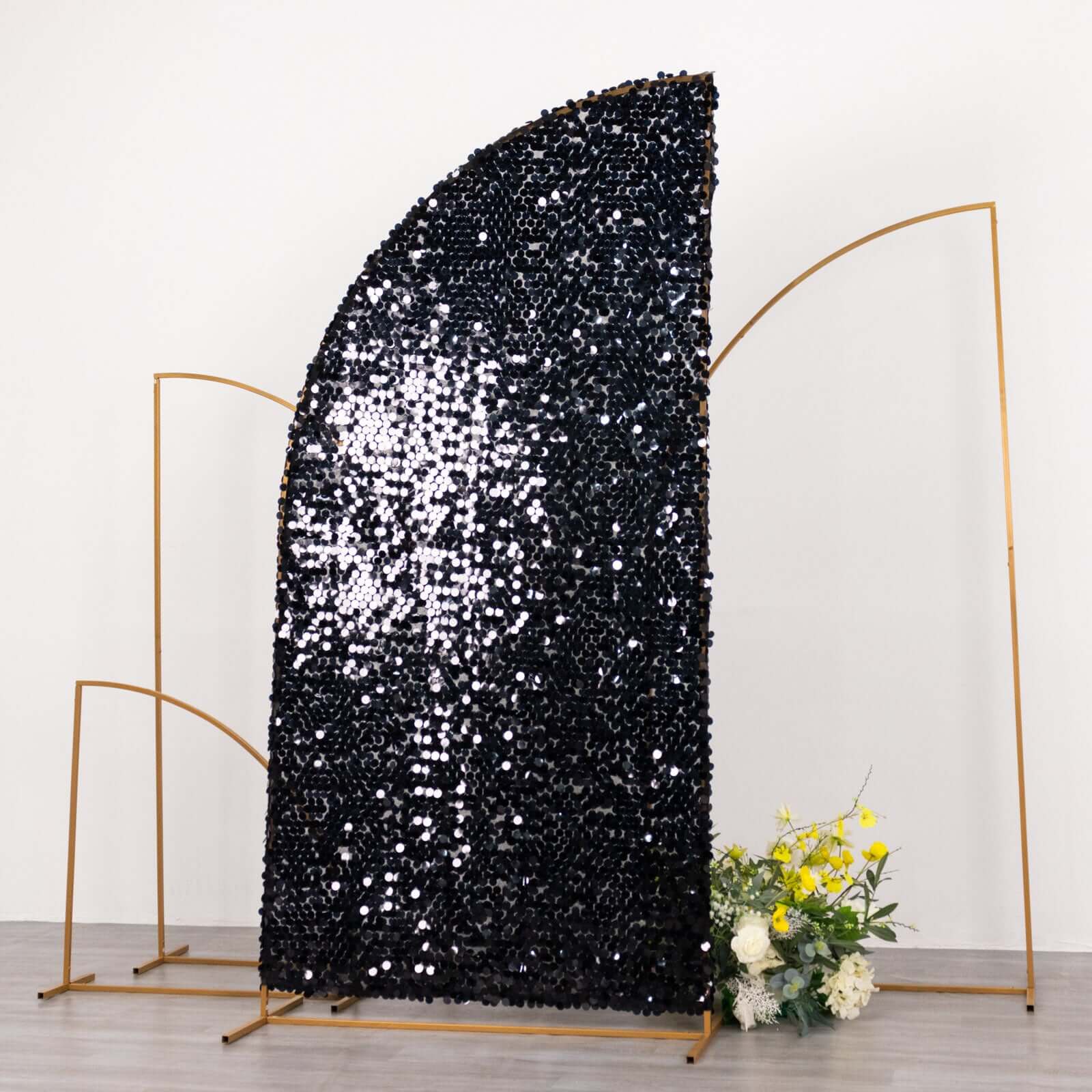 Black Double Sided Big Payette Sequin Chiara Backdrop Stand Cover For Half Moon Wedding Arch Stand 7ft - Image 4