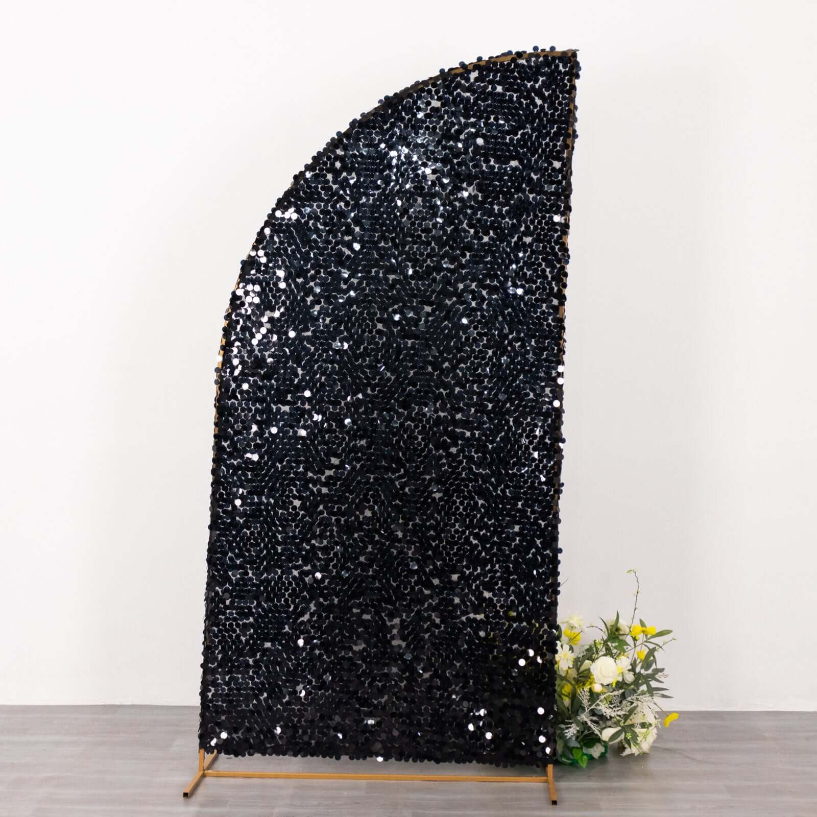 Black Double Sided Big Payette Sequin Chiara Backdrop Stand Cover For Half Moon Wedding Arch Stand 7ft - Image 6