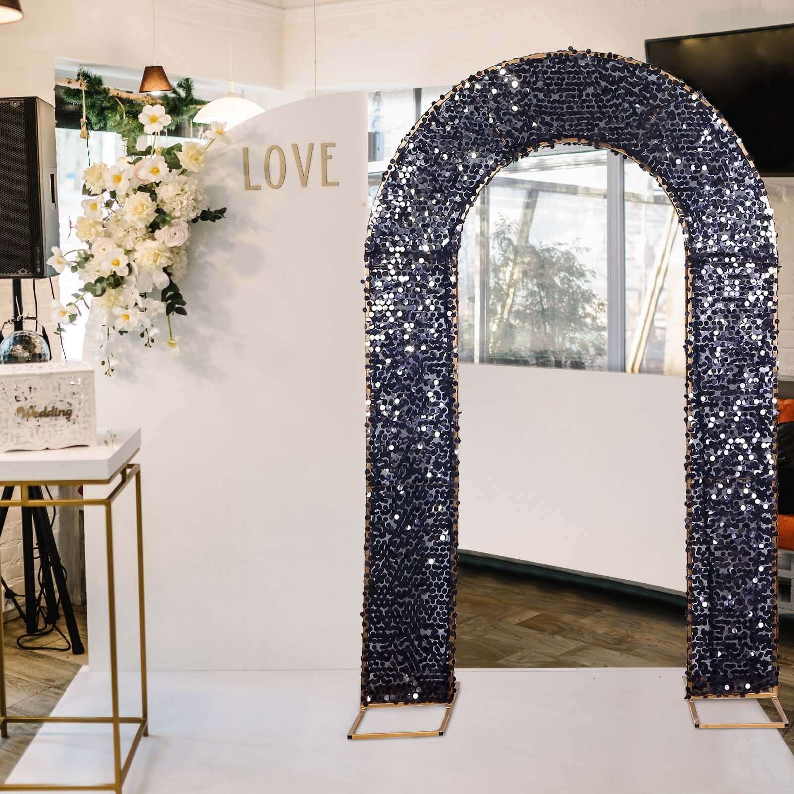 Black Double-Sided Big Payette Sequin Open Arch Backdrop Cover, U-Shaped Fitted Wedding Arch Slipcover 8ft - Image 2