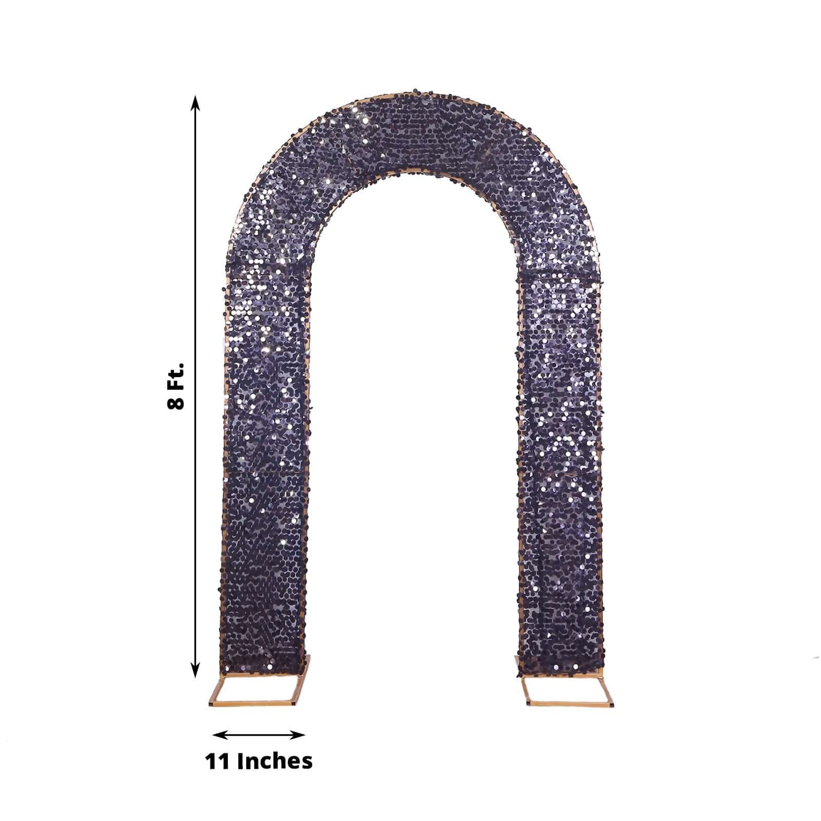 Black Double-Sided Big Payette Sequin Open Arch Backdrop Cover, U-Shaped Fitted Wedding Arch Slipcover 8ft - Image 3
