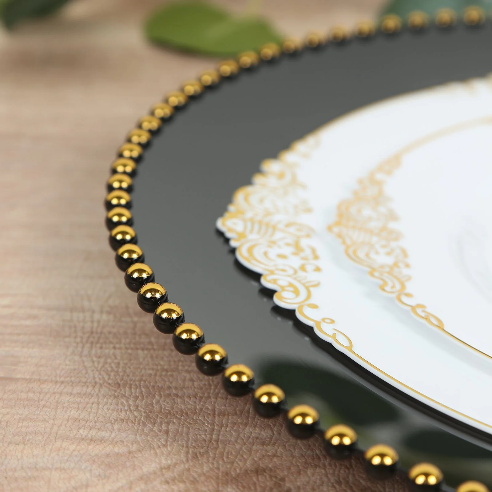 10-Pack Economy Plastic Charger Plates 13" Round Black with Gold Beaded Rim - Stylish Dinner Party Serving Plates - Image 7