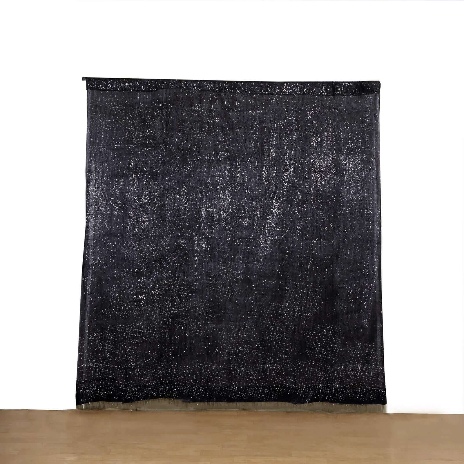 Black Metallic Fringe Shag Photo Backdrop Drape Curtain, Shimmery Tinsel Polyester Event Divider Panel 8ft - Image 2