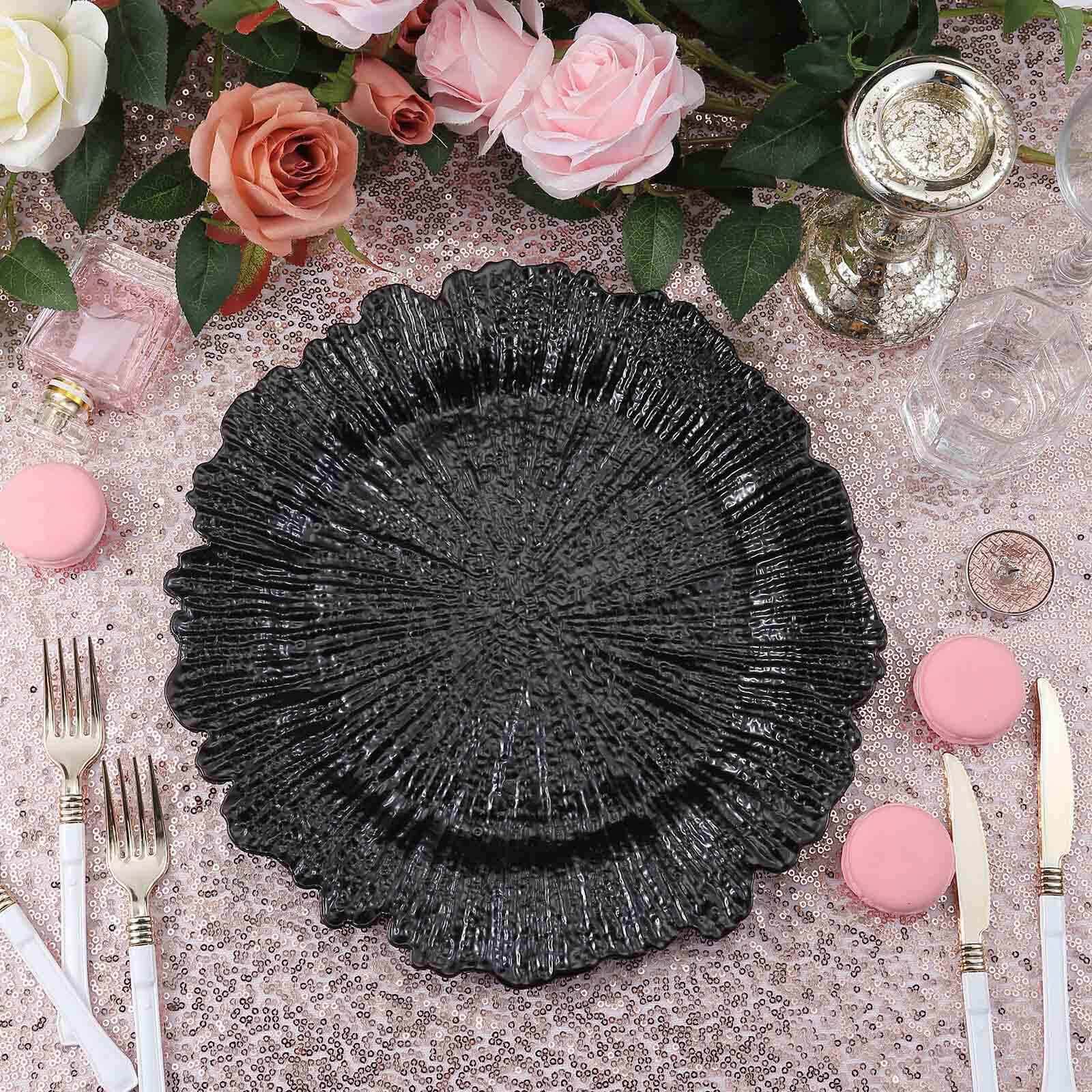 6-Pack Acrylic Plastic Charger Plates 13" Round Black Reef Design - Decorative Dinner Charger Tableware - Image 8