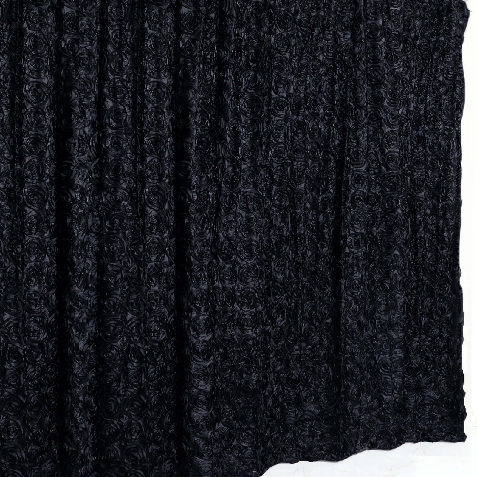 Black Satin Rosette Backdrop Drape Curtain, Photo Booth Event Divider Panel - 8ftx8ft - Image 2