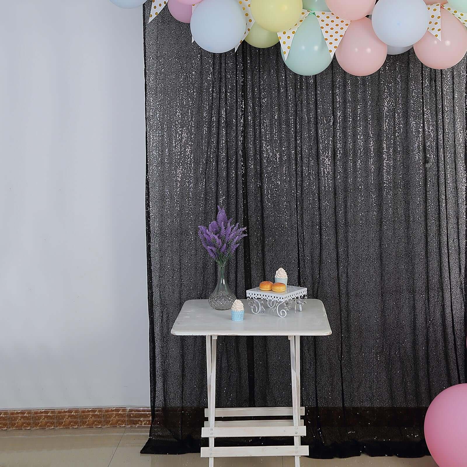 Black Sequin Backdrop Drape Curtain, Photo Booth Event Divider Panel - 8ftx8ft - Image 2