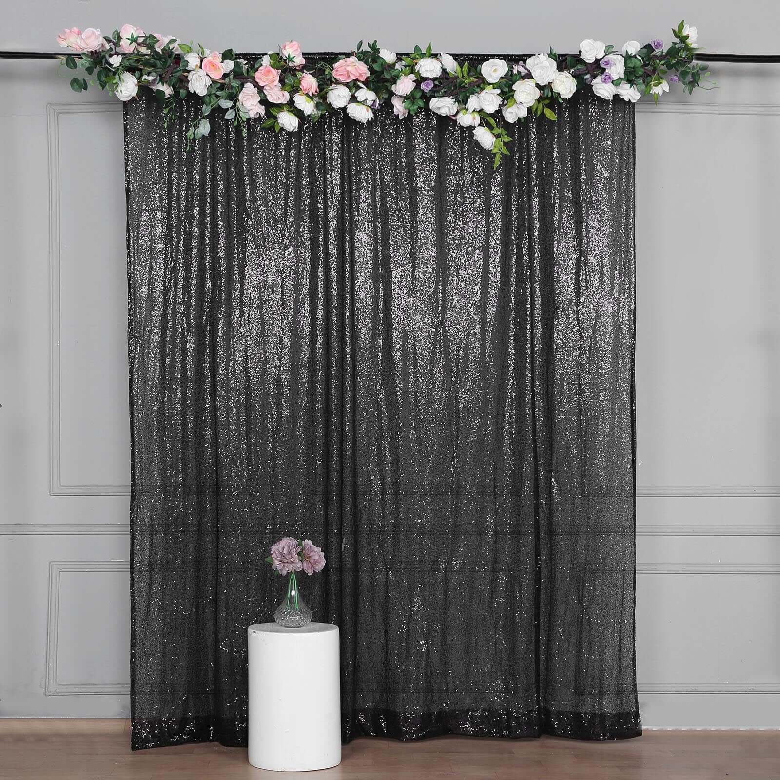 Black Sequin Backdrop Drape Curtain, Photo Booth Event Divider Panel - 8ftx8ft - Image 8