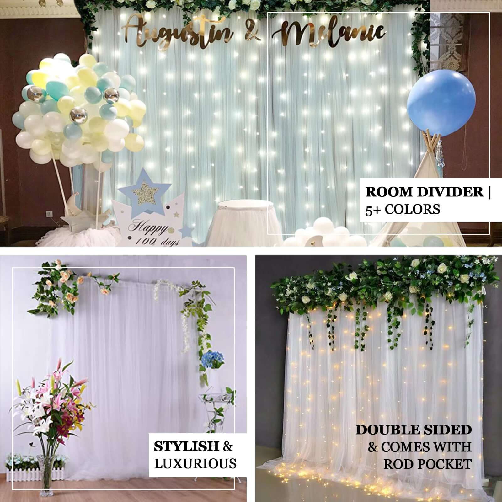 Black Reversible Sheer Tulle Backdrop Drape Curtain With Satin Header, Rod Ready Photo Booth Event Divider Panel - 5ftx10ft - Image 4