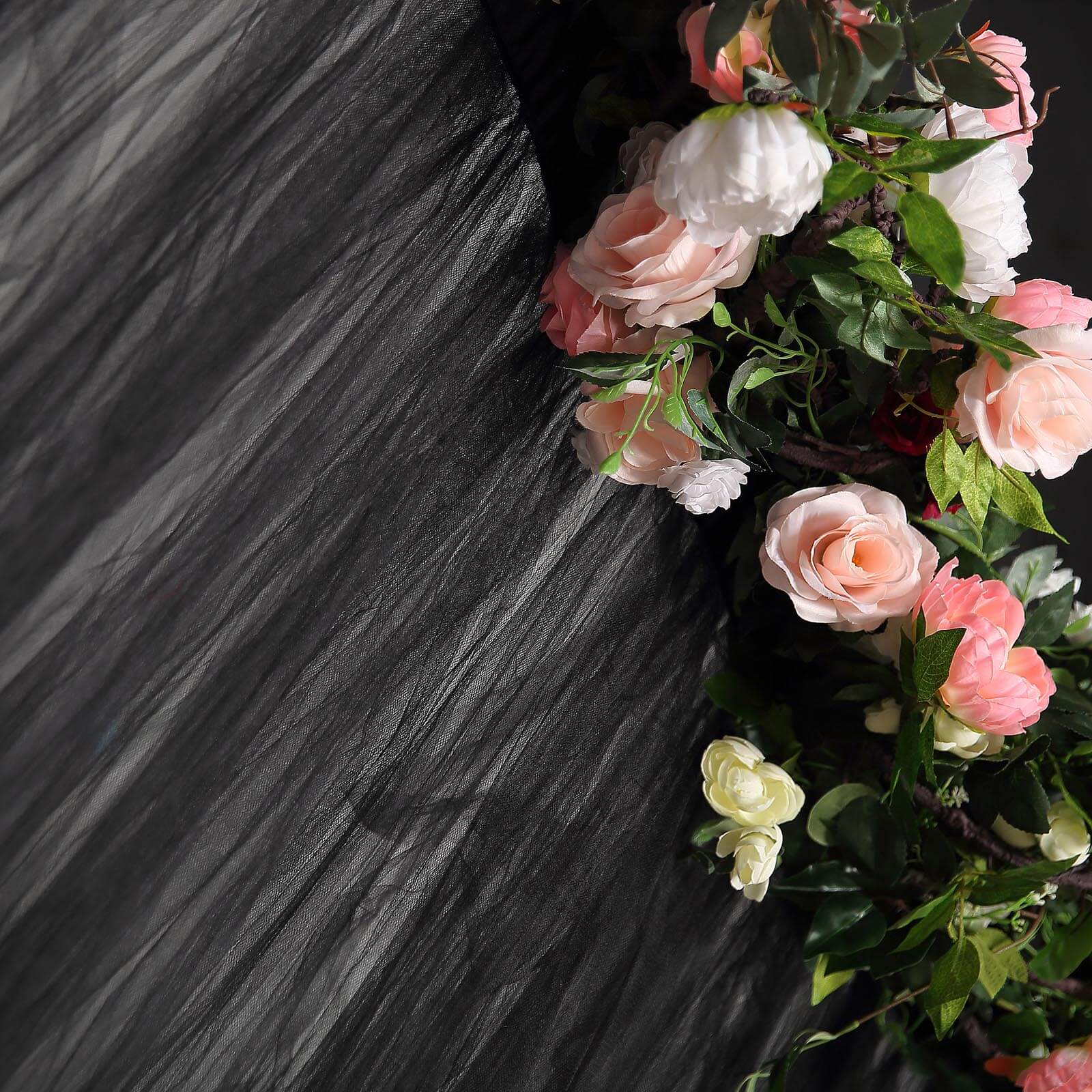 Black Reversible Sheer Tulle Backdrop Drape Curtain With Satin Header, Rod Ready Photo Booth Event Divider Panel - 5ftx10ft - Image 6
