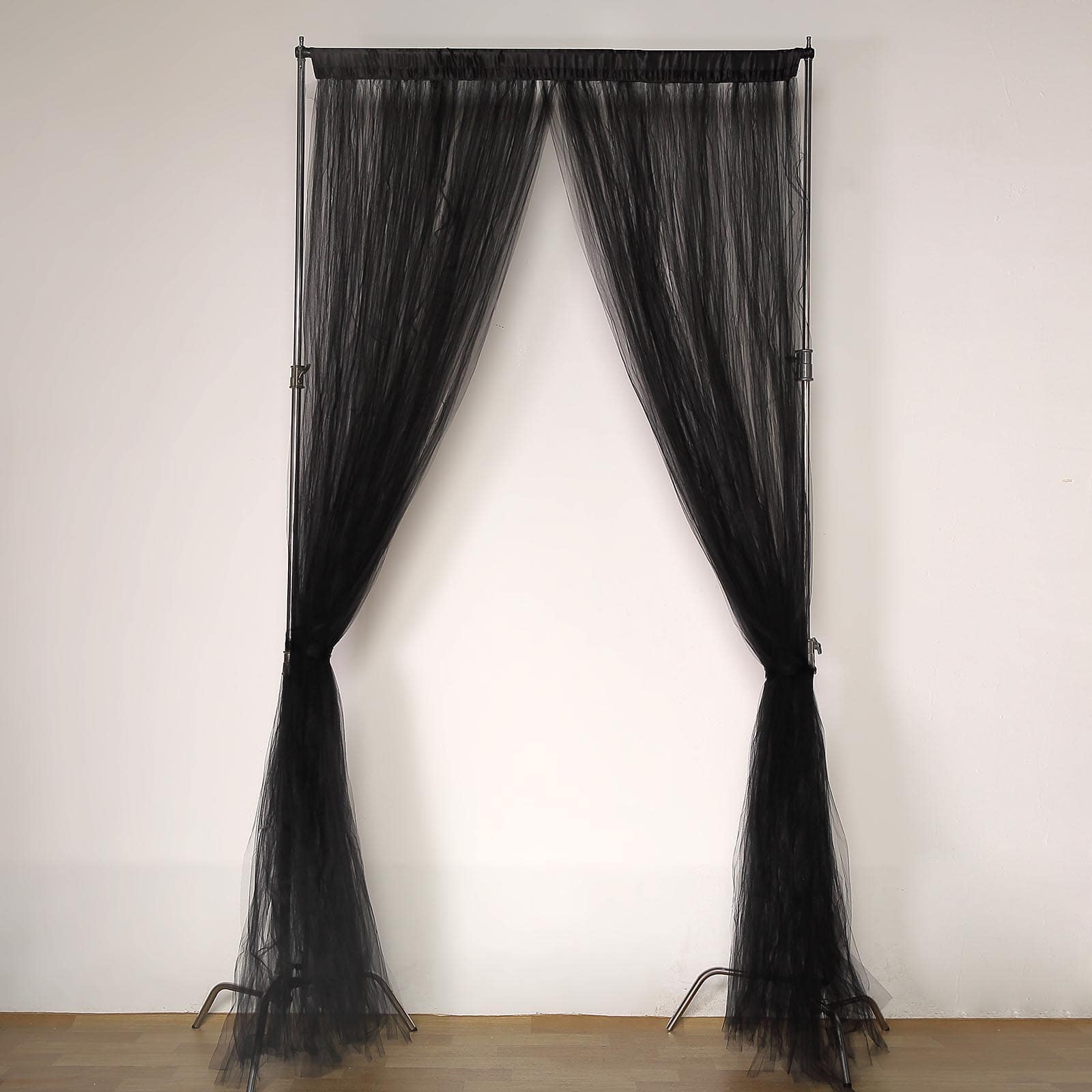 Black Reversible Sheer Tulle Backdrop Drape Curtain With Satin Header, Rod Ready Photo Booth Event Divider Panel - 5ftx10ft - Image 9