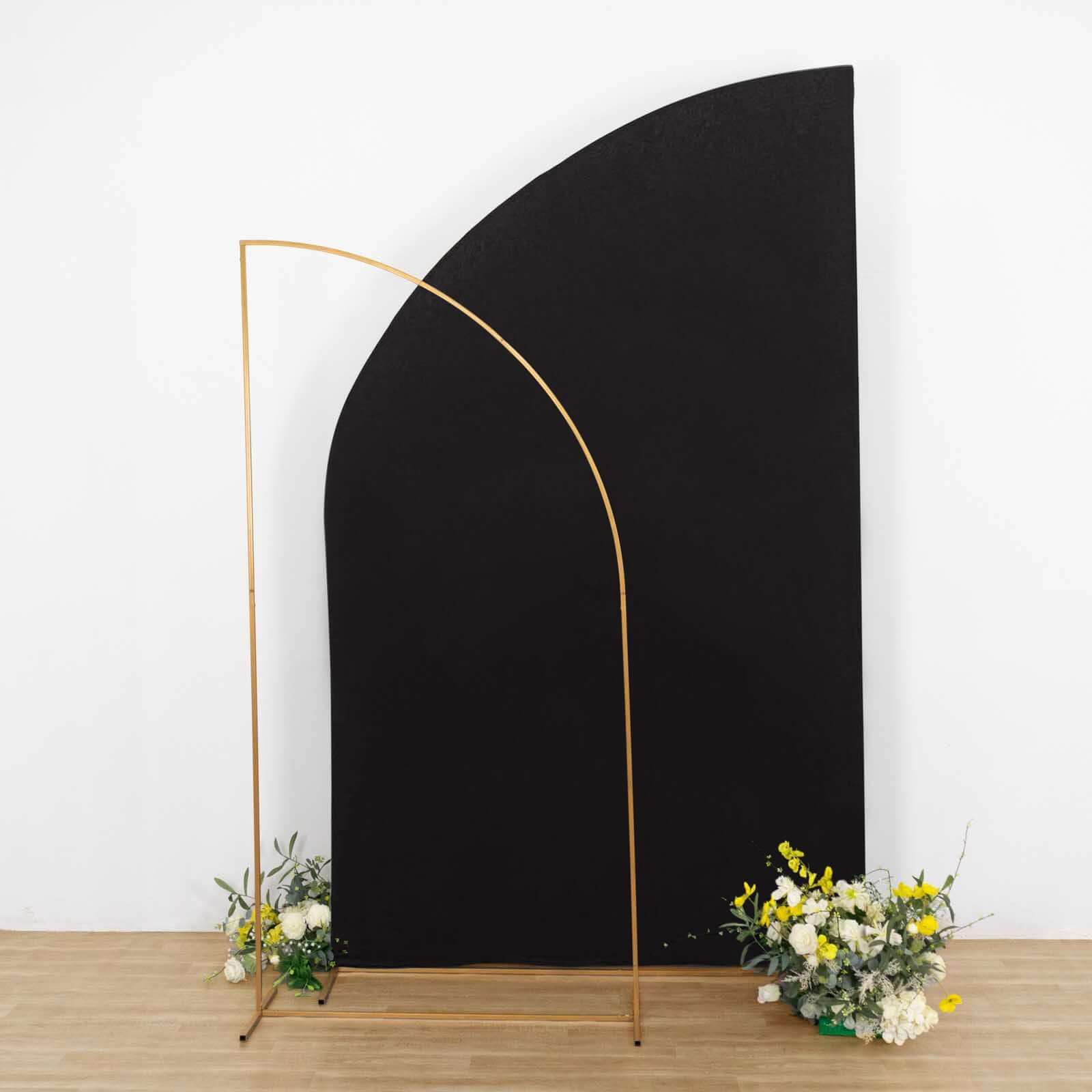 Black Spandex Fitted Chiara Backdrop Stand Cover For Half Moon Top Wedding Arch - 8ft - Image 10