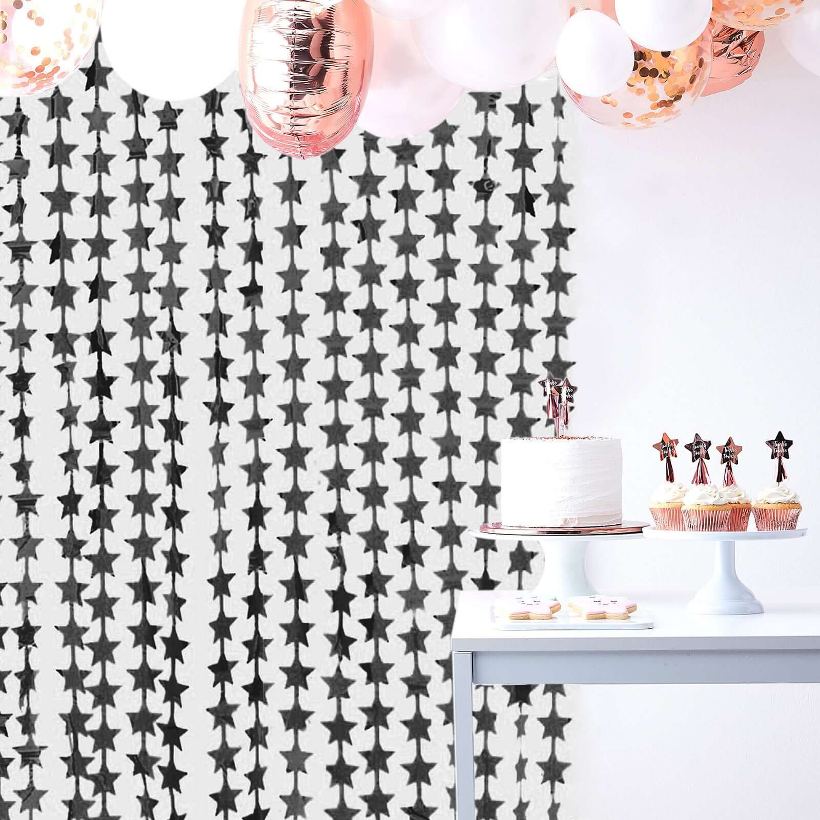 Black Star Chain Foil Fringe Curtain Party Backdrop, Metallic Black Tinsel Streamer Party Decor - Door Window Foil Curtain 3ftx6.5ft - Image 5