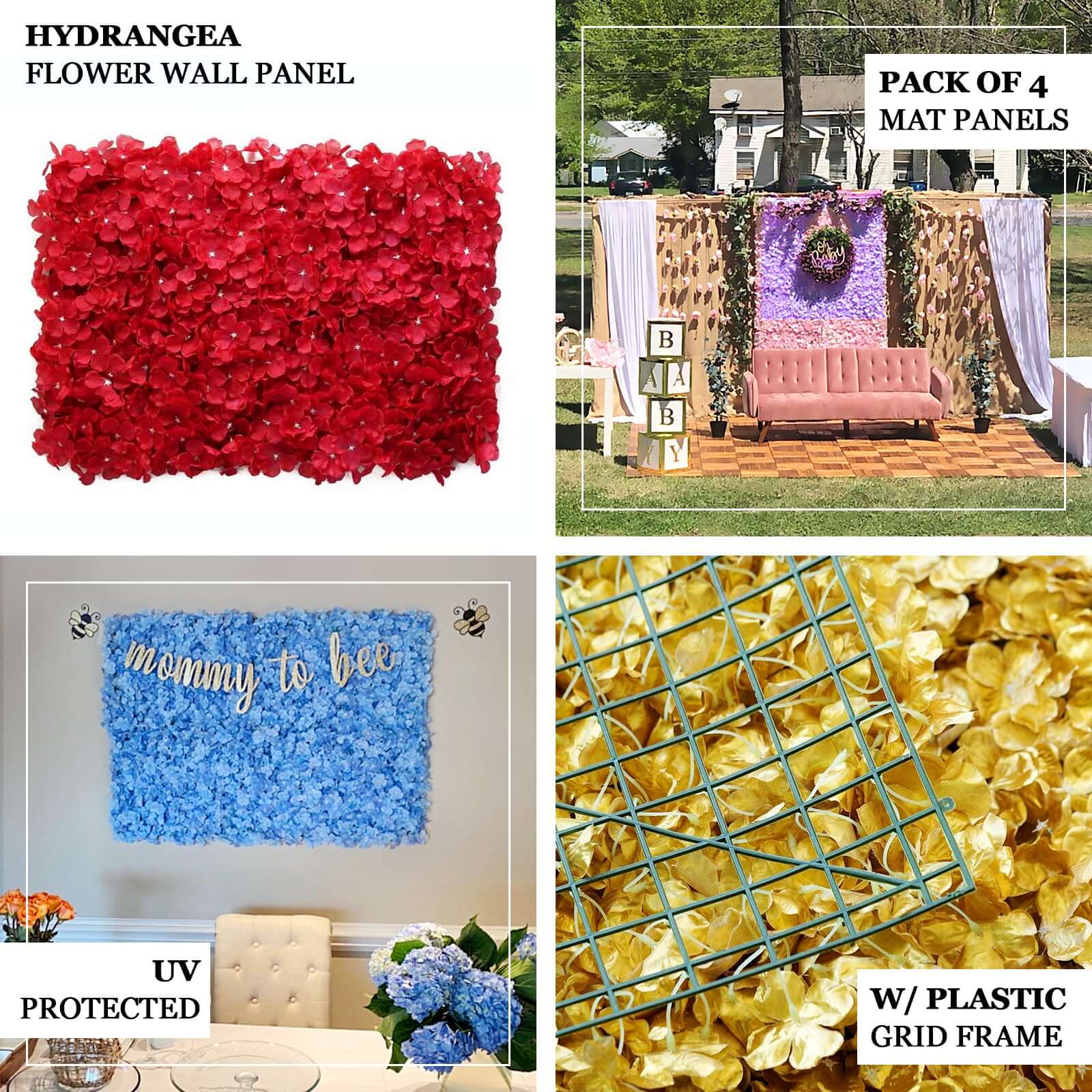 Black UV Protected Hydrangea Flower Wall Mat Backdrop 4 Artificial Panels - 11 Sq ft. - Image 4
