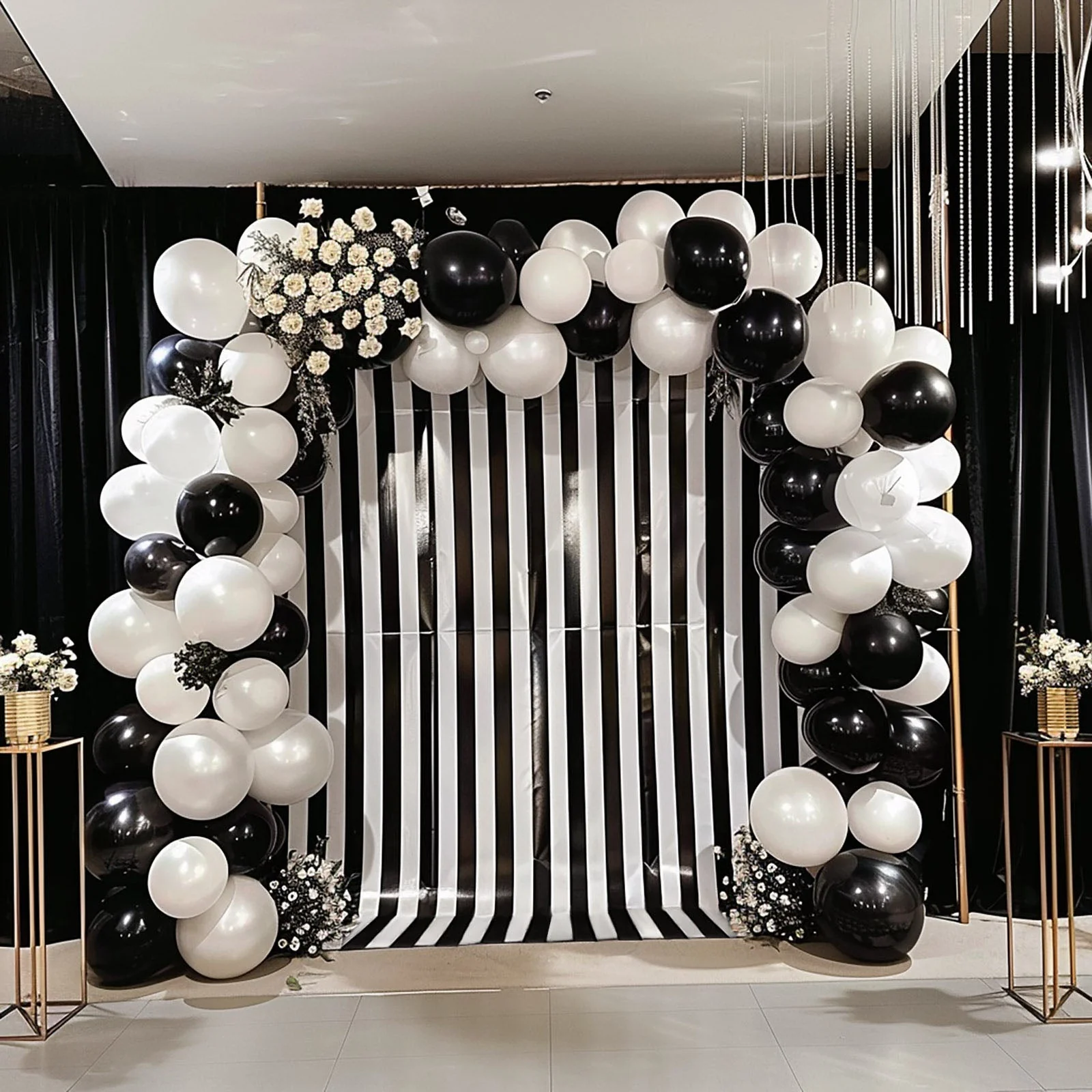 Black White Striped Satin Backdrop Curtain Panel, Glossy Event Photography Background Room Divider Curtain Drapery - 8ftx10ft - Image 3