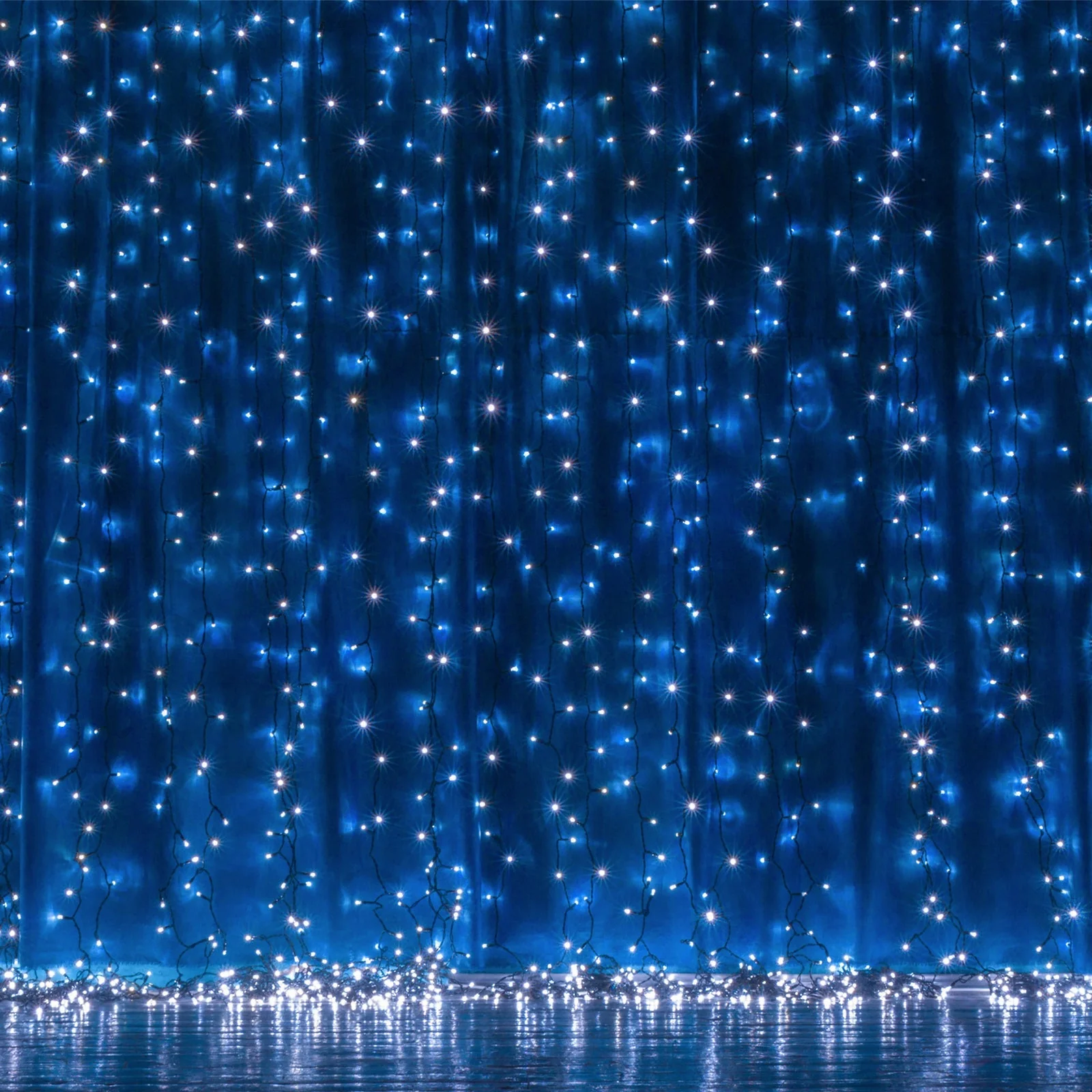 Blue 300 LED Icicle Curtain Fairy String Lights with 8 Modes 10ft - Image 3