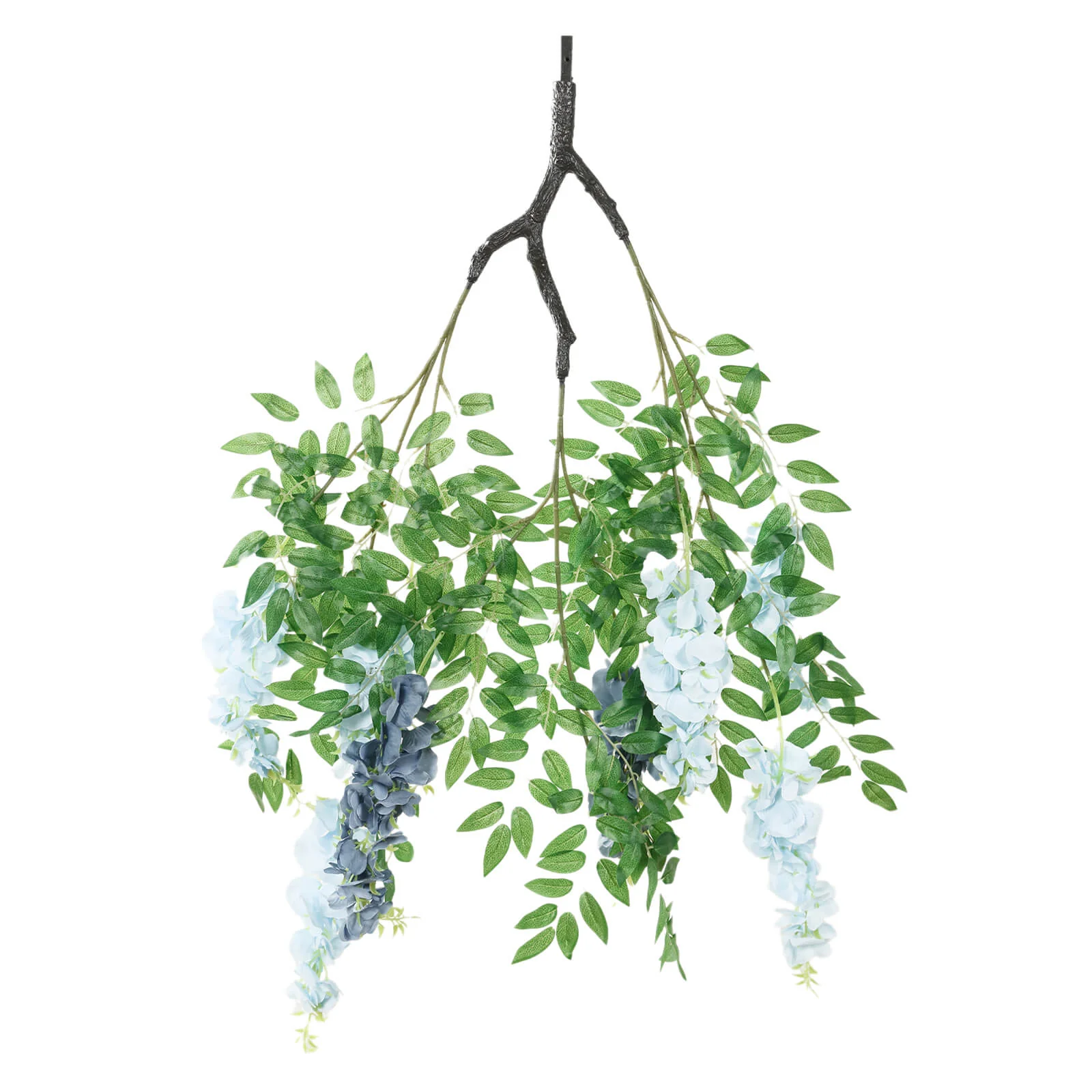 Artificial Silk Wisteria Vine Round Hanging Canopy in Dusty & Light Blue, Draping Garland Flower Chandelier With Interchangeable Branches 55" - Image 6