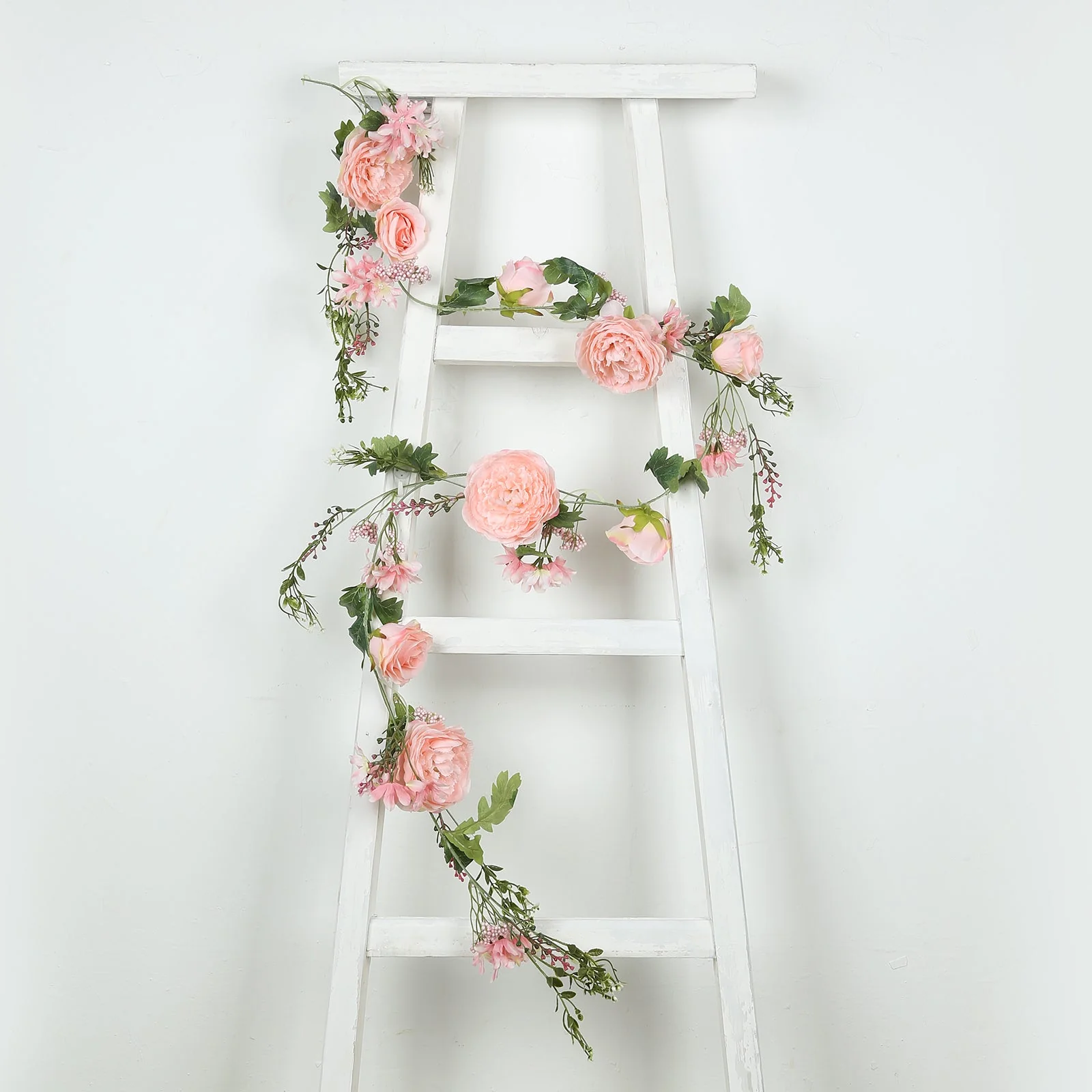 Blush Artificial Rose Peony Flower Garland, Mixed Floral Greenery Garland Silk Hanging Vines - 6ft - Image 10