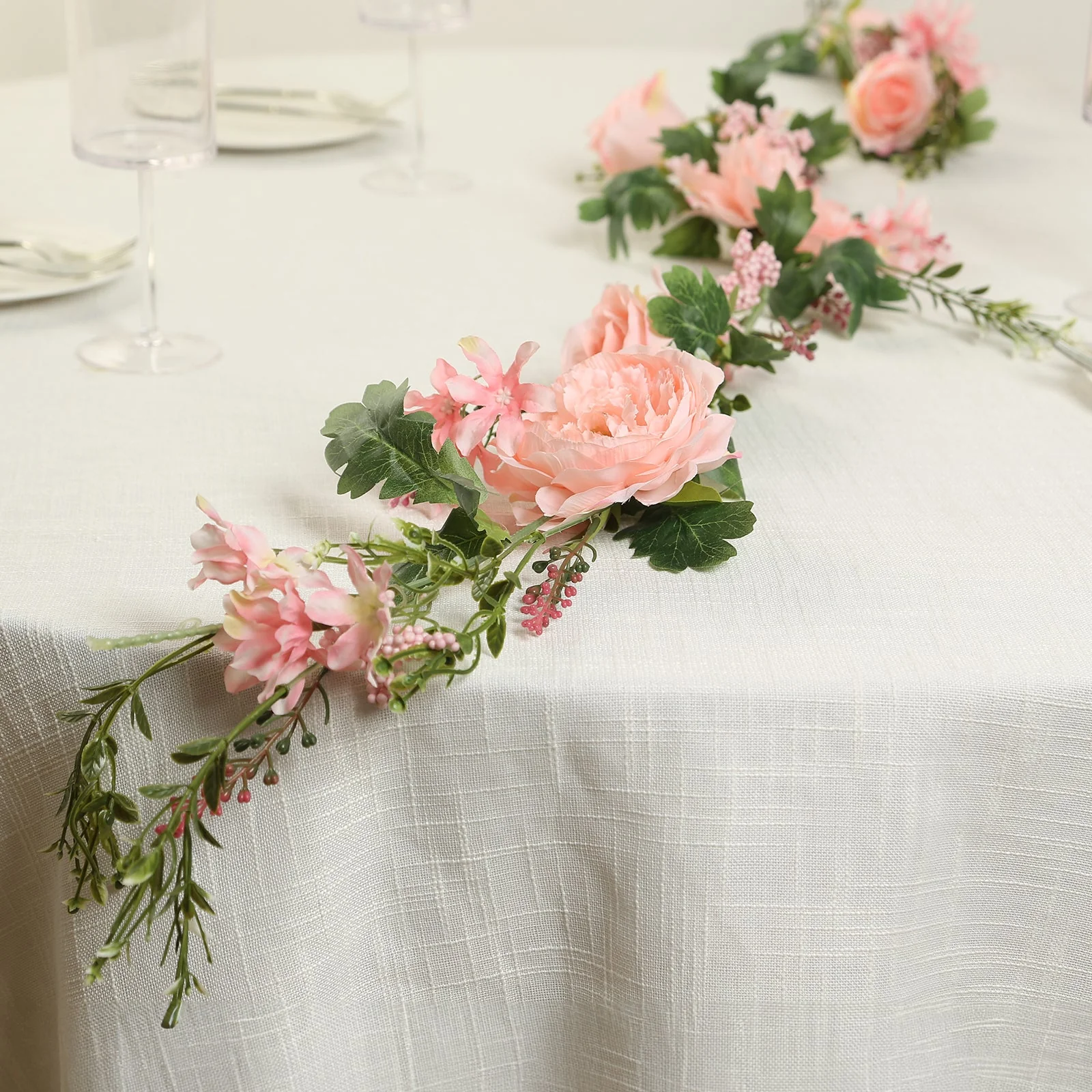 Blush Artificial Rose Peony Flower Garland, Mixed Floral Greenery Garland Silk Hanging Vines - 6ft - Image 5