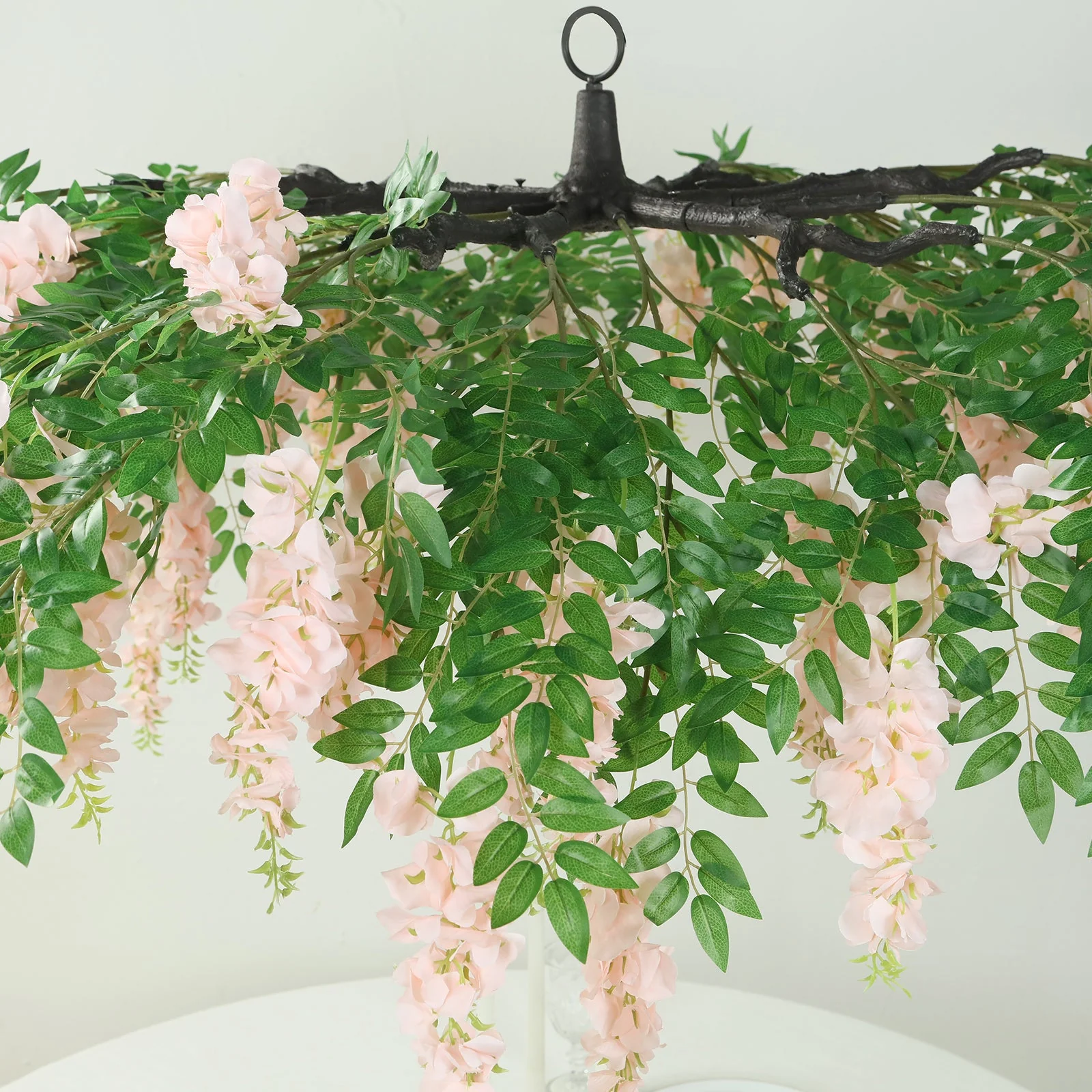 Blush Artificial Silk Wisteria Vine Round Hanging Canopy, Draping Garland Flower Chandelier With Interchangeable Branches 55" - Image 4