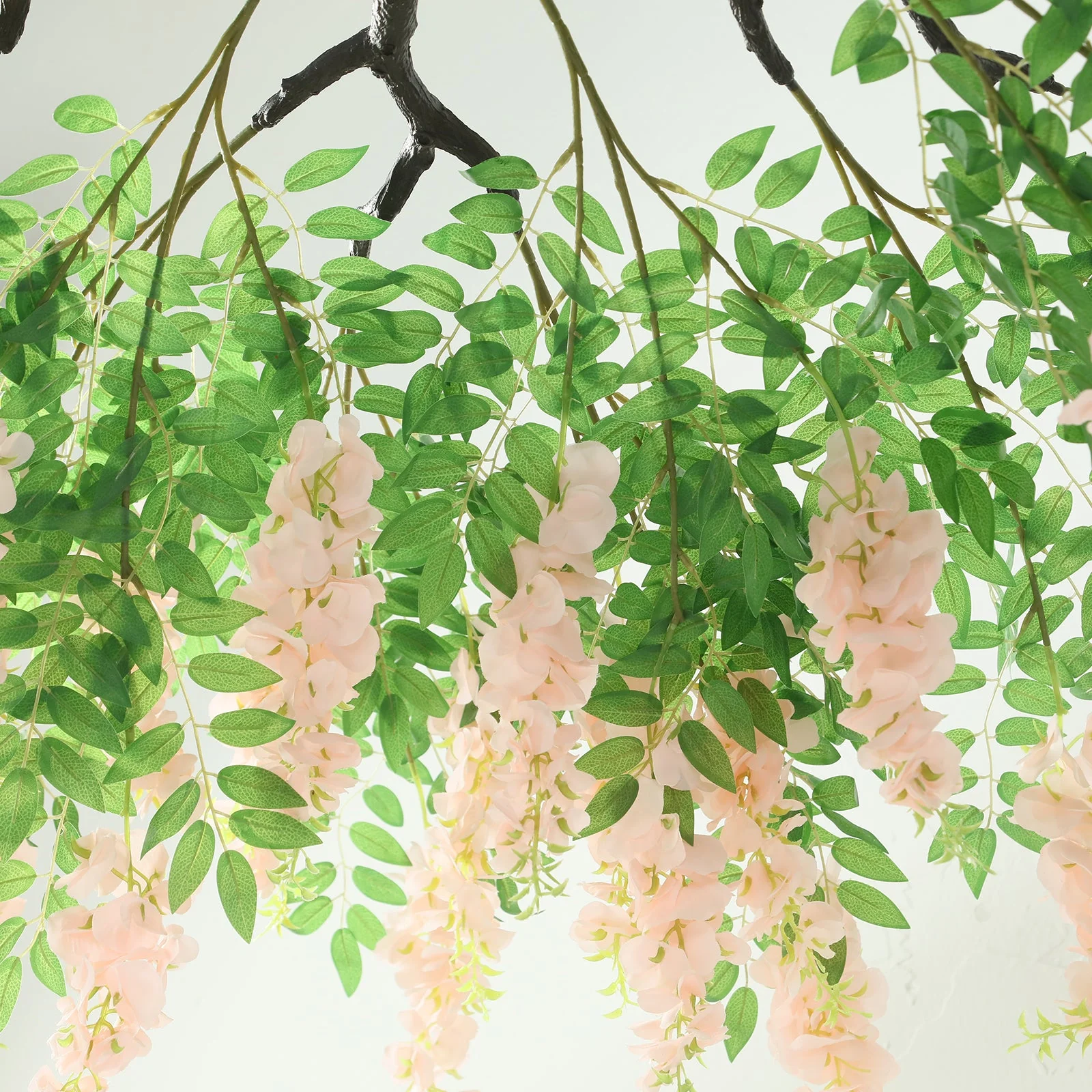 Blush Artificial Silk Wisteria Vine Round Hanging Canopy, Draping Garland Flower Chandelier With Interchangeable Branches 55" - Image 8