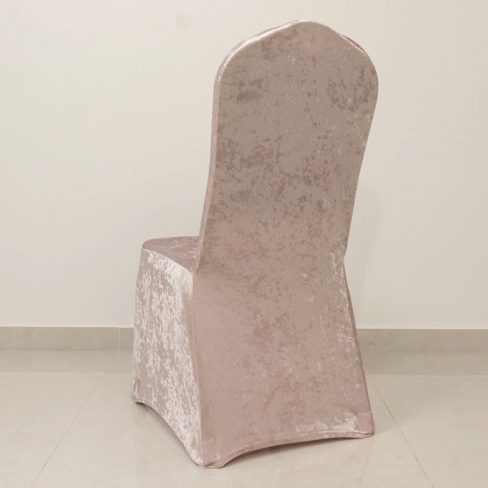 Crushed Velvet Spandex Stretch Banquet Chair Cover 190GSM Blush - Fitted with Foot Pockets - Image 2