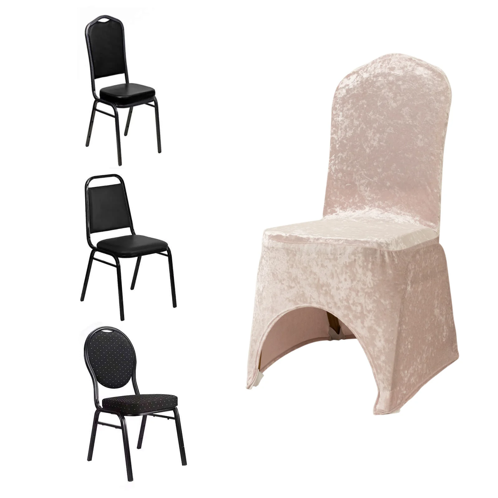 Crushed Velvet Spandex Stretch Banquet Chair Cover 190GSM Blush - Fitted with Foot Pockets - Image 3