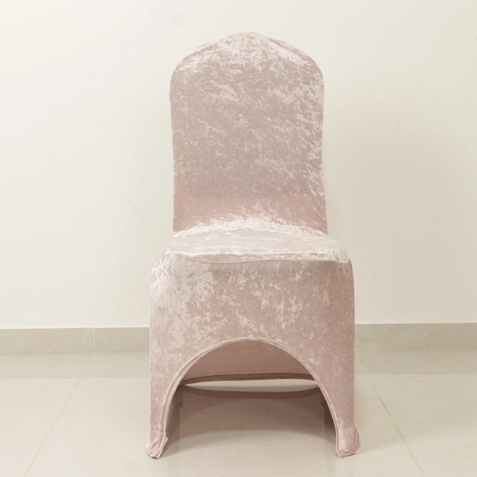 Crushed Velvet Spandex Stretch Banquet Chair Cover 190GSM Blush - Fitted with Foot Pockets - Image 6