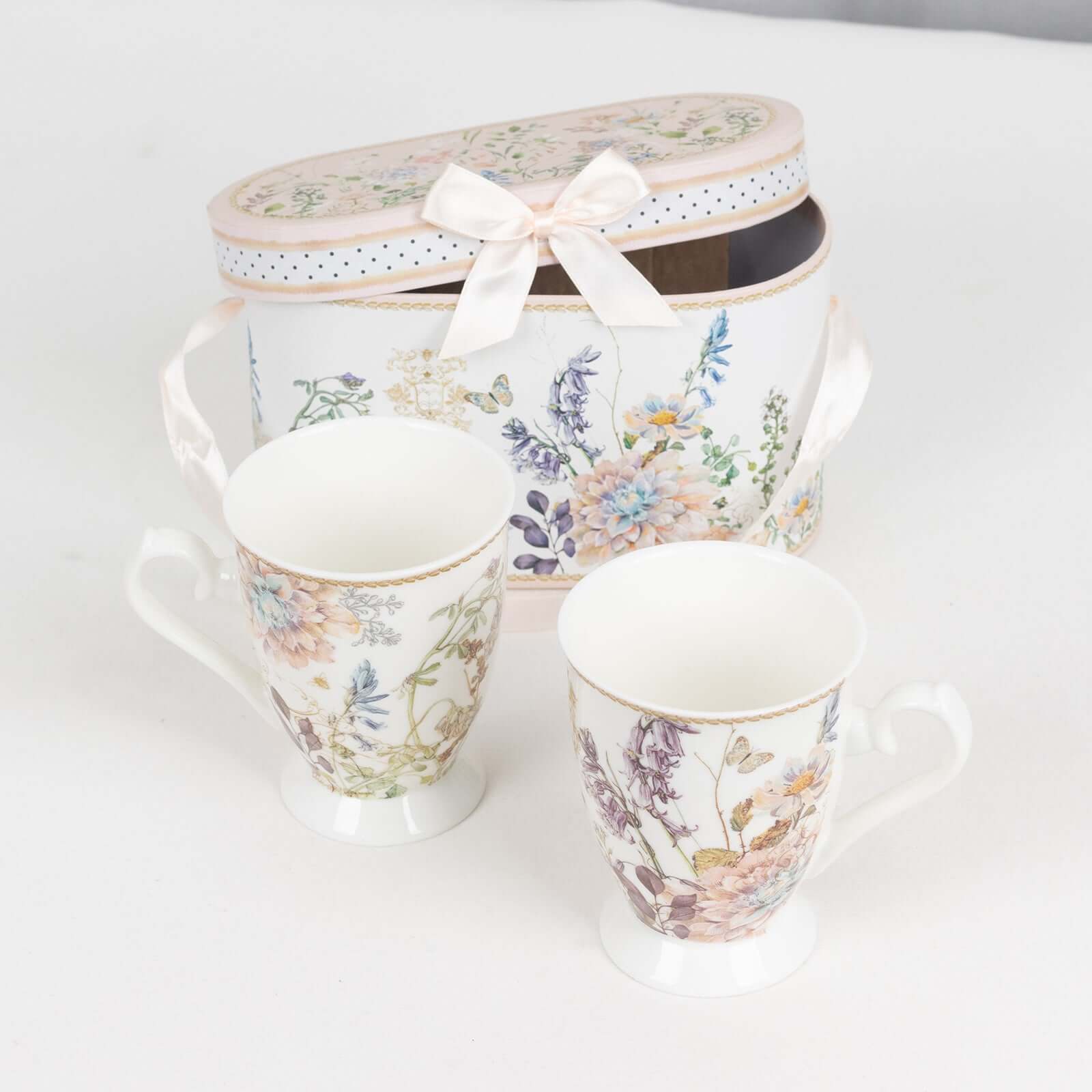 Blush Floral Design Bridal Shower Gift Set, 2 Pack Porcelain Coffee Mugs With Matching Keepsake Gift Box and Satin Ribbon Handle - Image 12