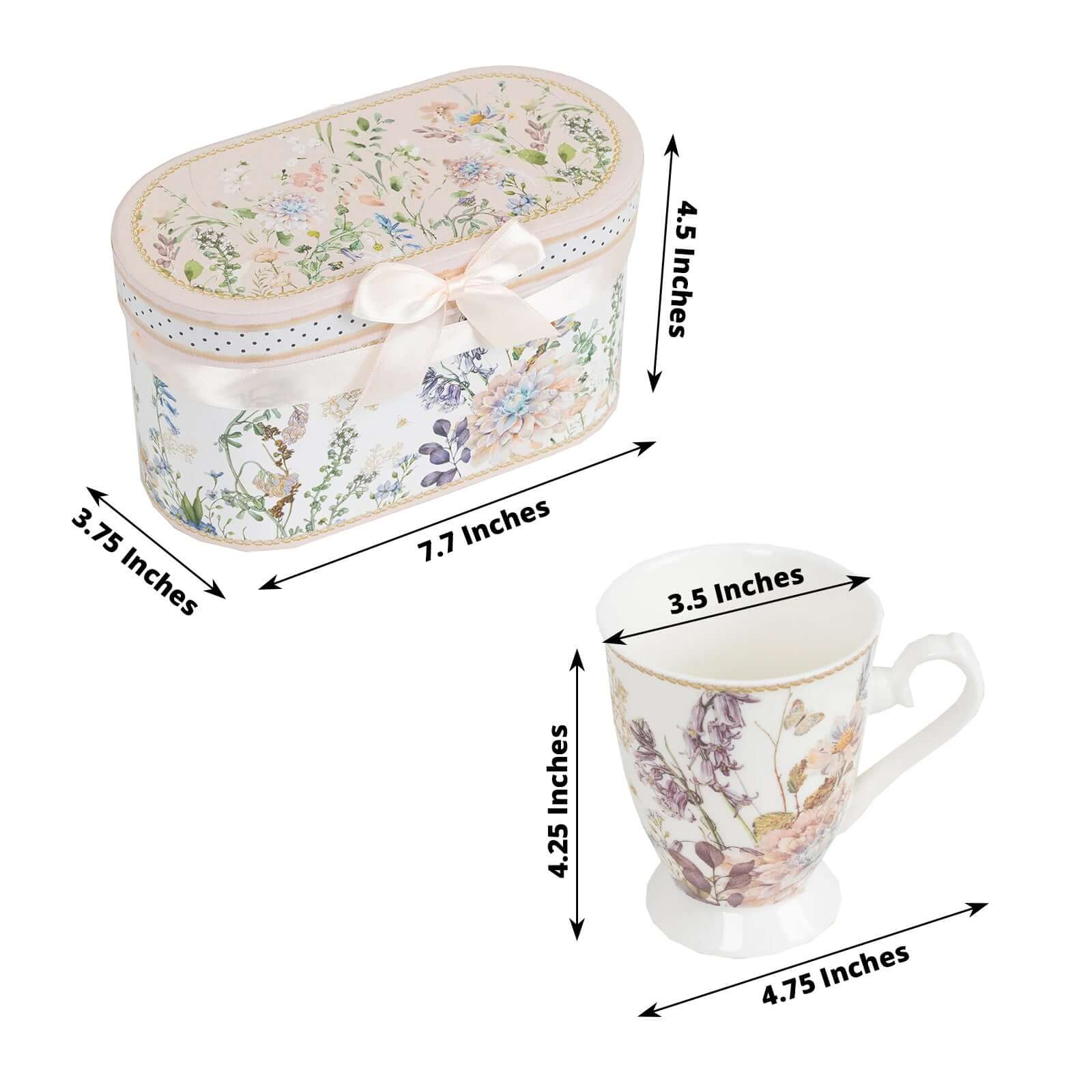Blush Floral Design Bridal Shower Gift Set, 2 Pack Porcelain Coffee Mugs With Matching Keepsake Gift Box and Satin Ribbon Handle - Image 3