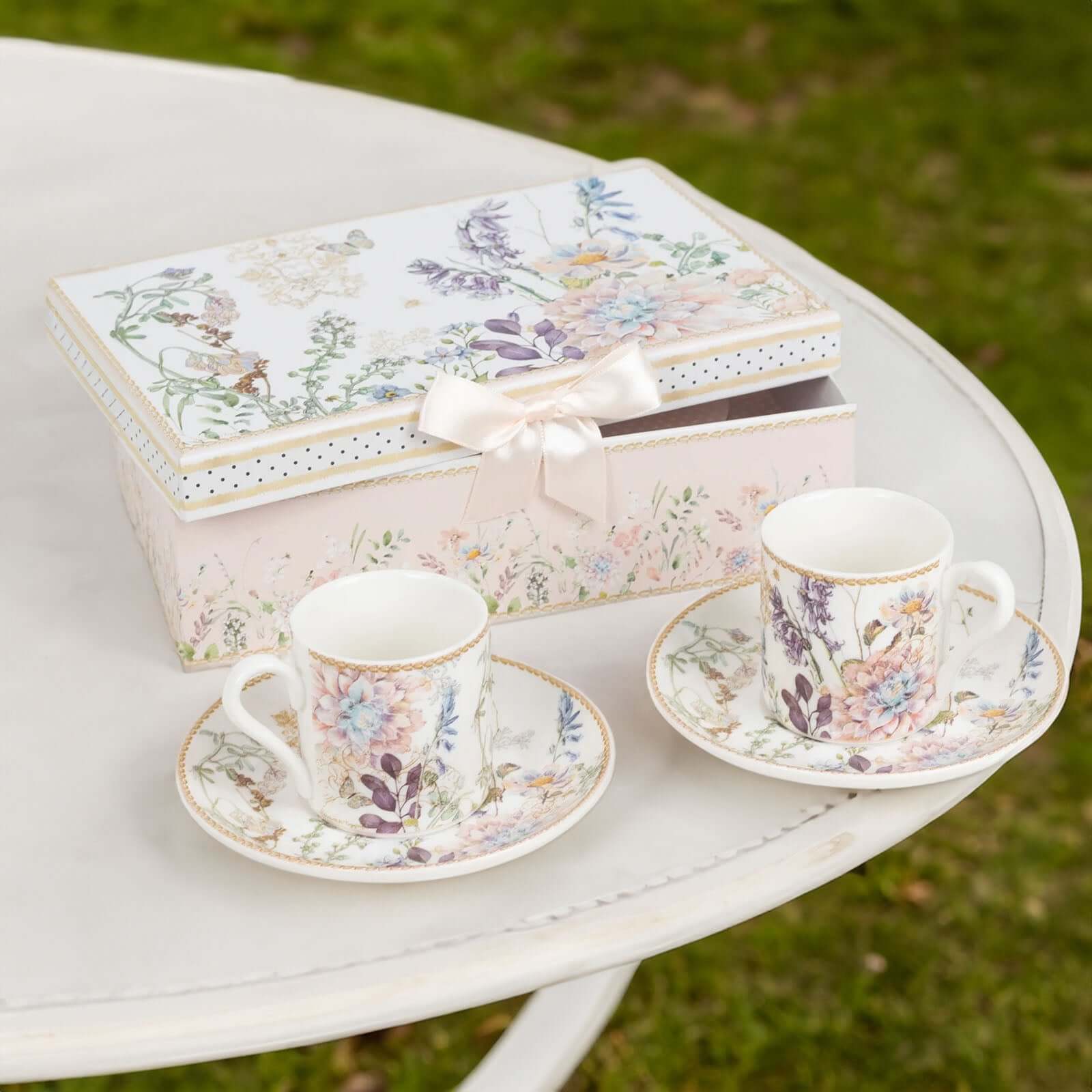 Blush Floral Design Bridal Shower Gift Set, Set of 2 Porcelain Espresso Cups and Saucers with Matching Gift Box - Image 15